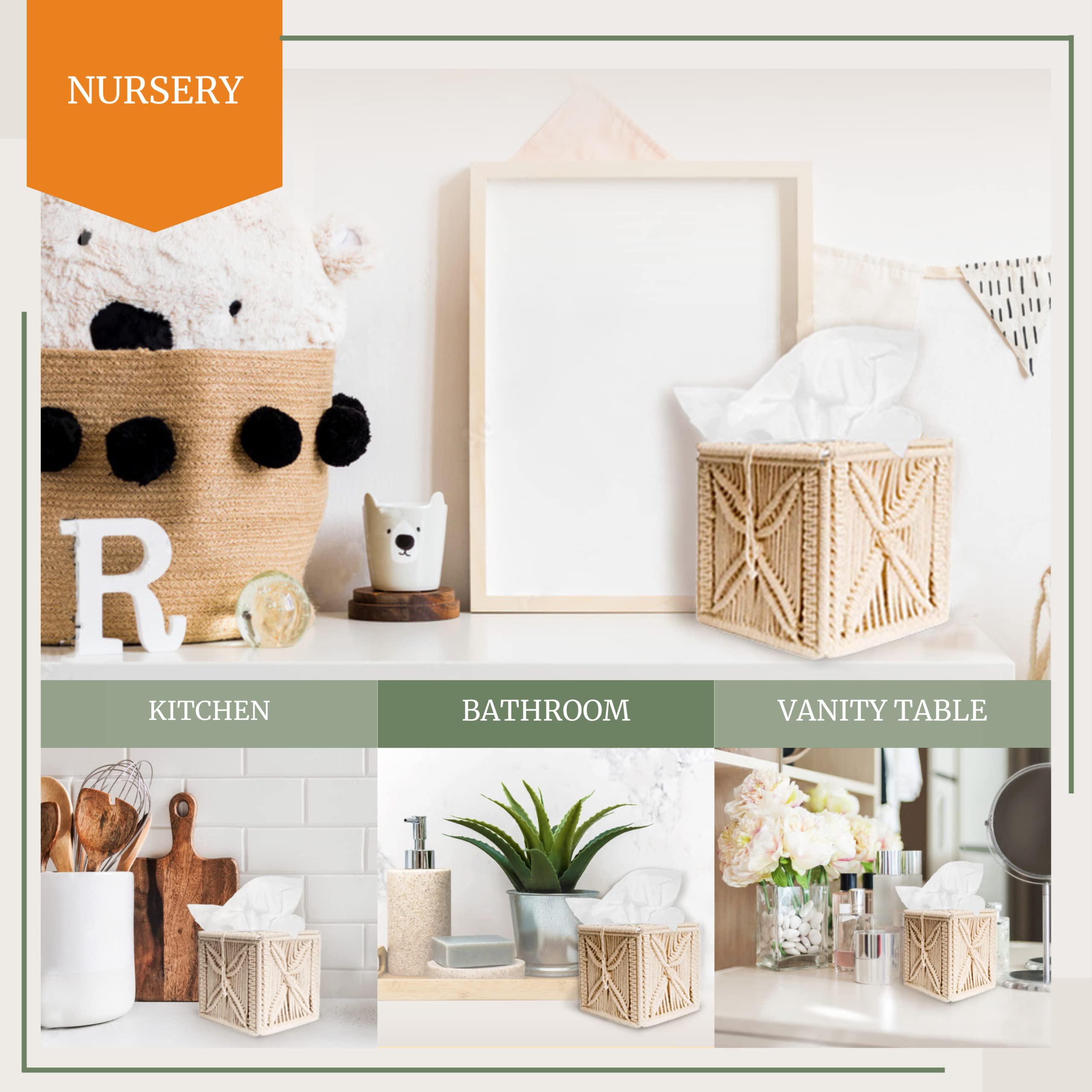 Livalaya Macrame Tissue Box Cover Square Cute Boho Tissue Box Holder, Macrame Napkin Tissues Organizer Toilet Paper Holder Or Ti