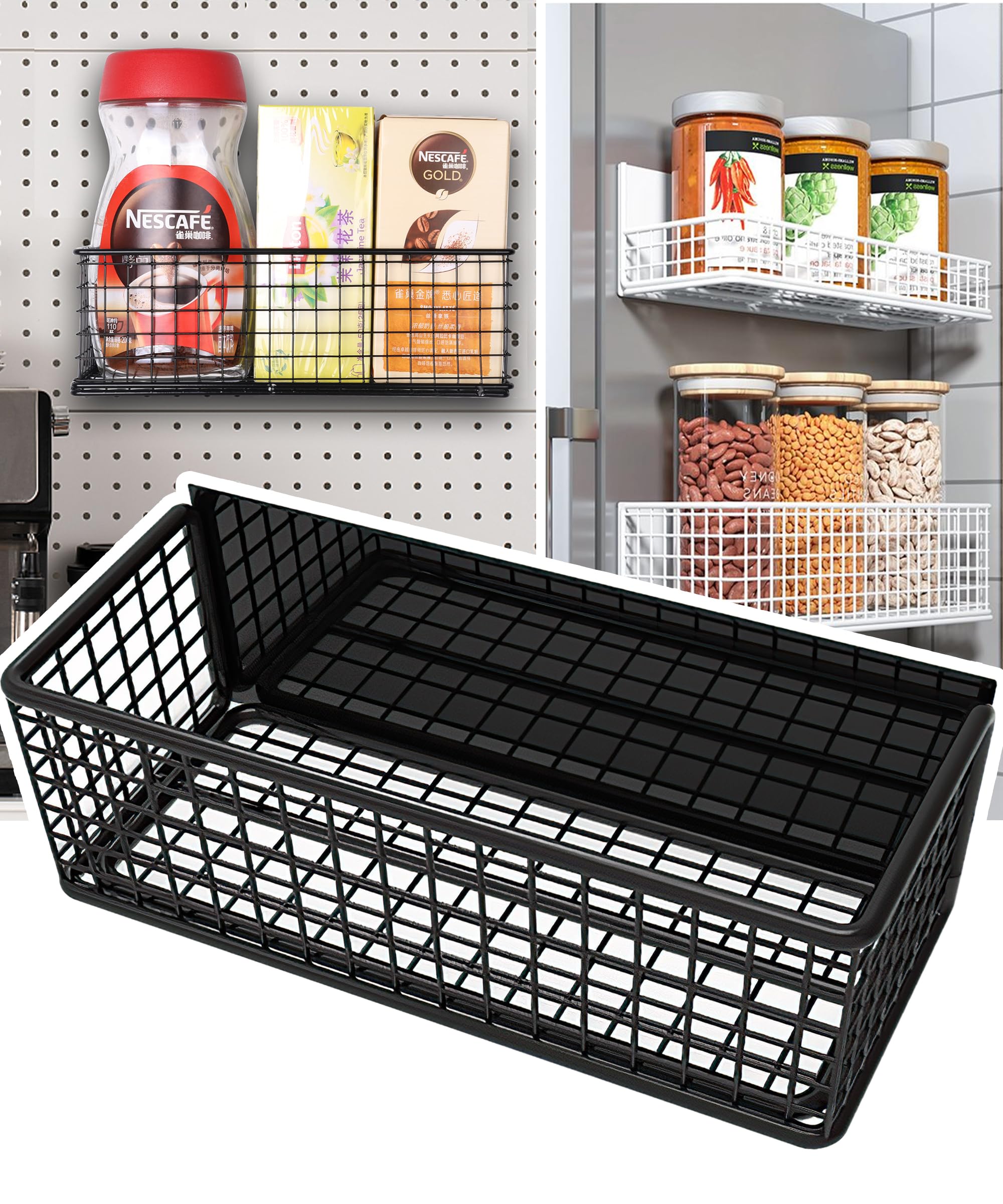 Lifefan Magnetic Basket Fridge Large Magnetic Pen Holder Whiteboard Metal Wire Basket Storage Item Organizer (Black-High)