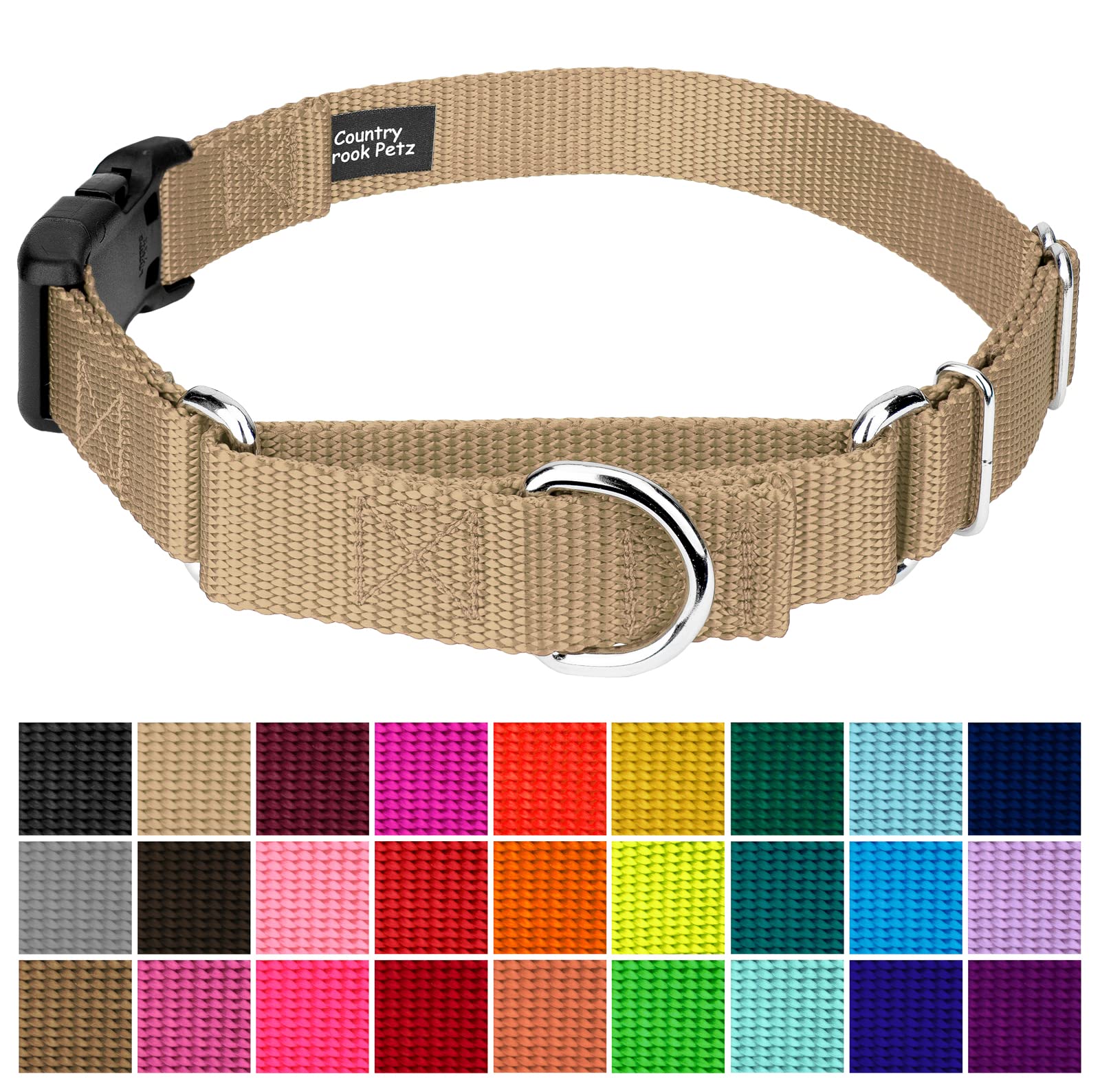 Country Brook Petz - Copper Gold Heavyduty Nylon Martingale With Deluxe Buckle - 30 Vibrant Color Options(1 Inch, Medium)