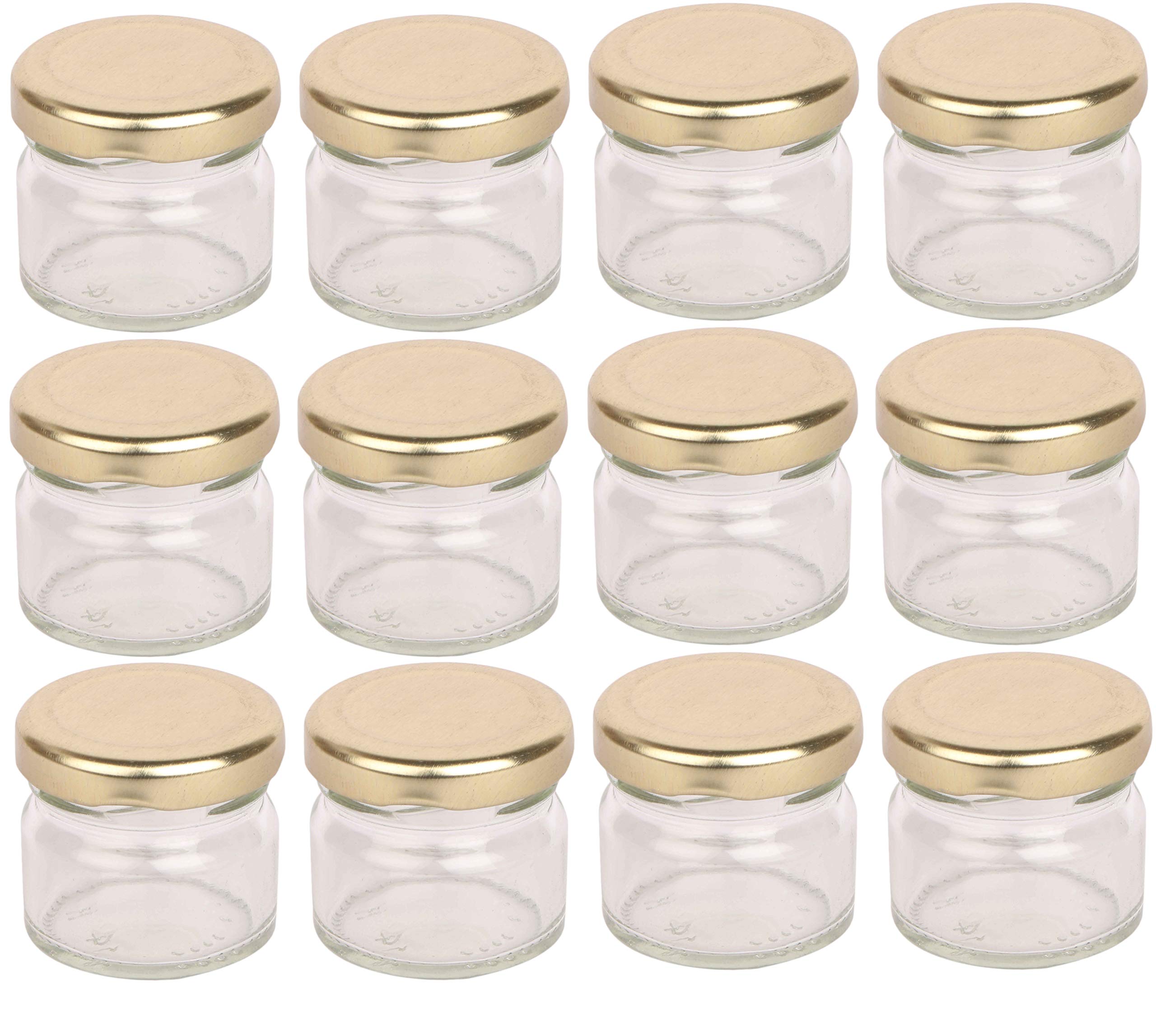 Pure Source India Round Mini Glass Jar Containers, Food Grade And Bpa Free With Airtight Metal Gold Color Cap  20 Gram, Pack Of