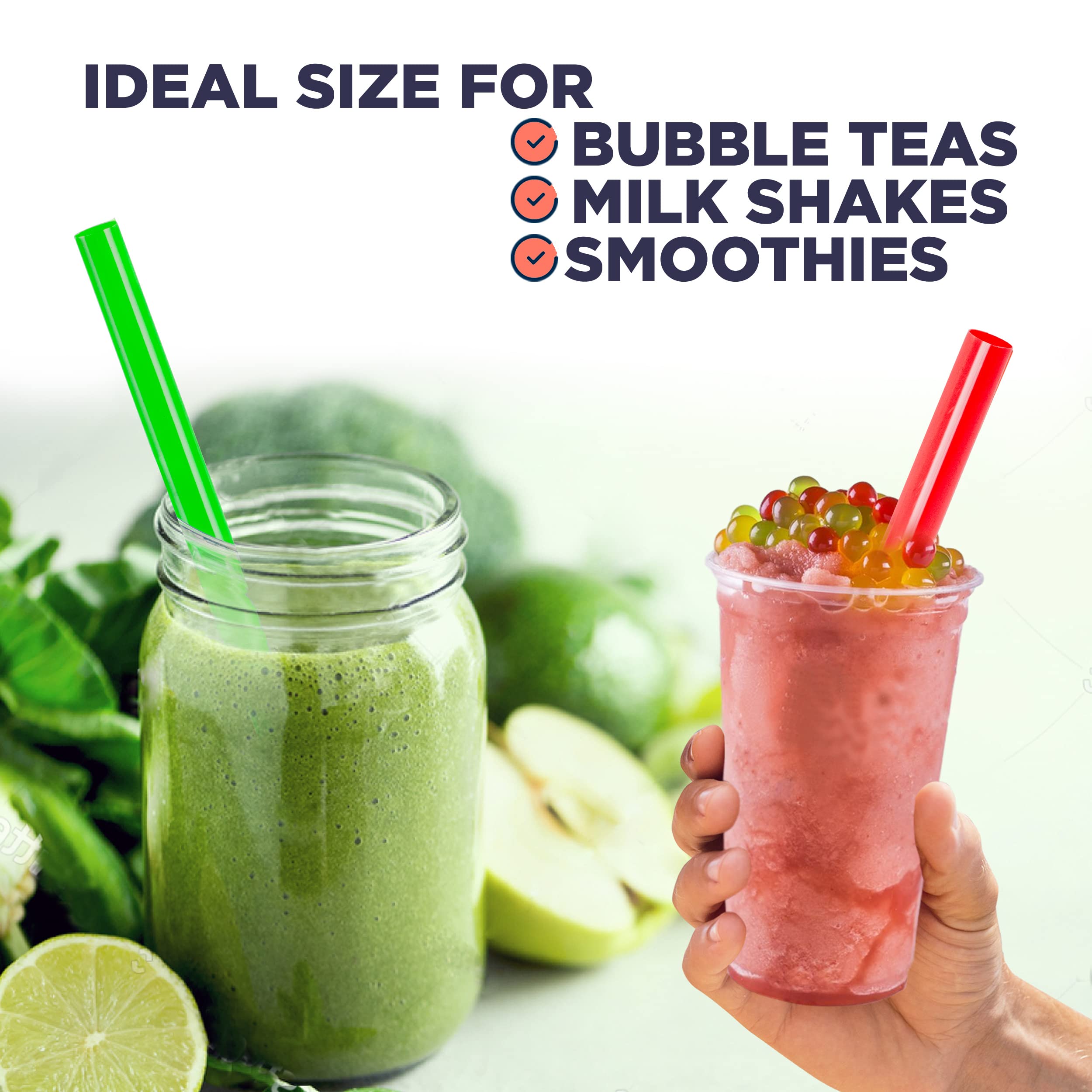 Fit Meal Prep 500 Pack Plastic Large Smoothie Straws 8'', Individually Wrapped Big Milkshake Straws, Bpa Free Disposable Jumbo S