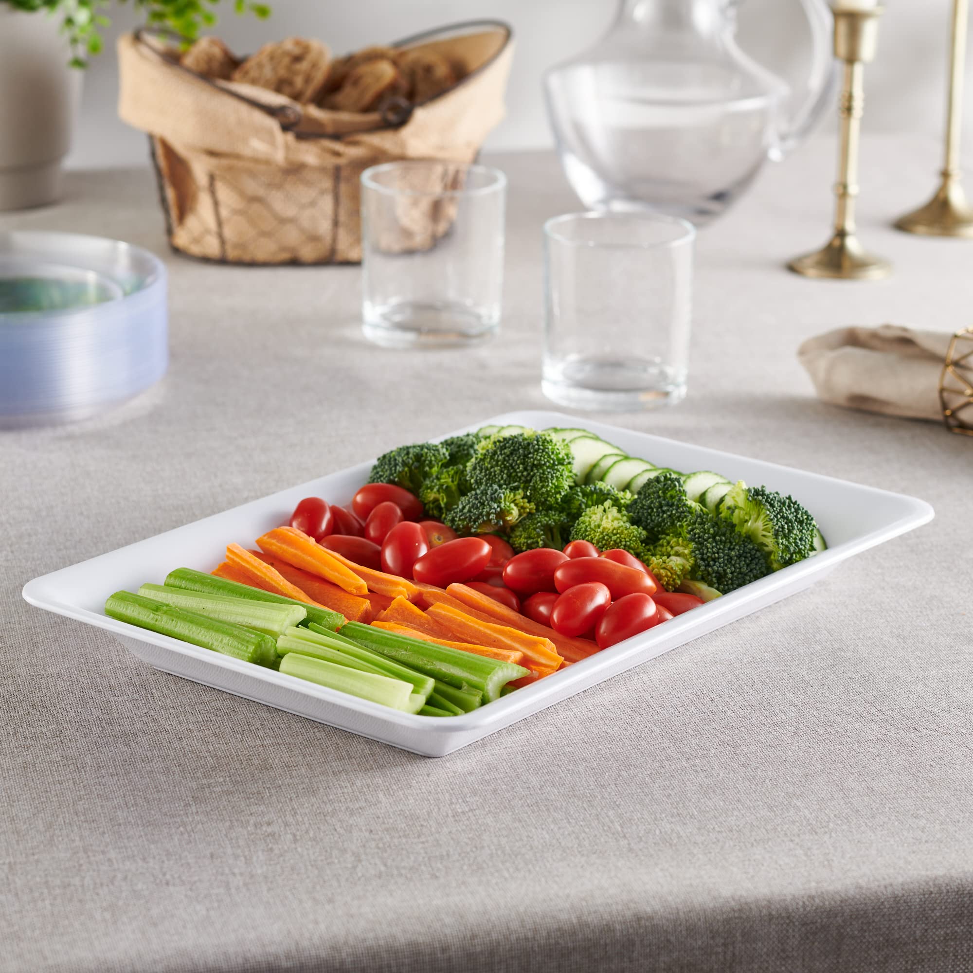 Plasticpro Plastic Serving Trays - 10 X 14 Serving Platters Rectangle Disposable Party Dish (4, White)