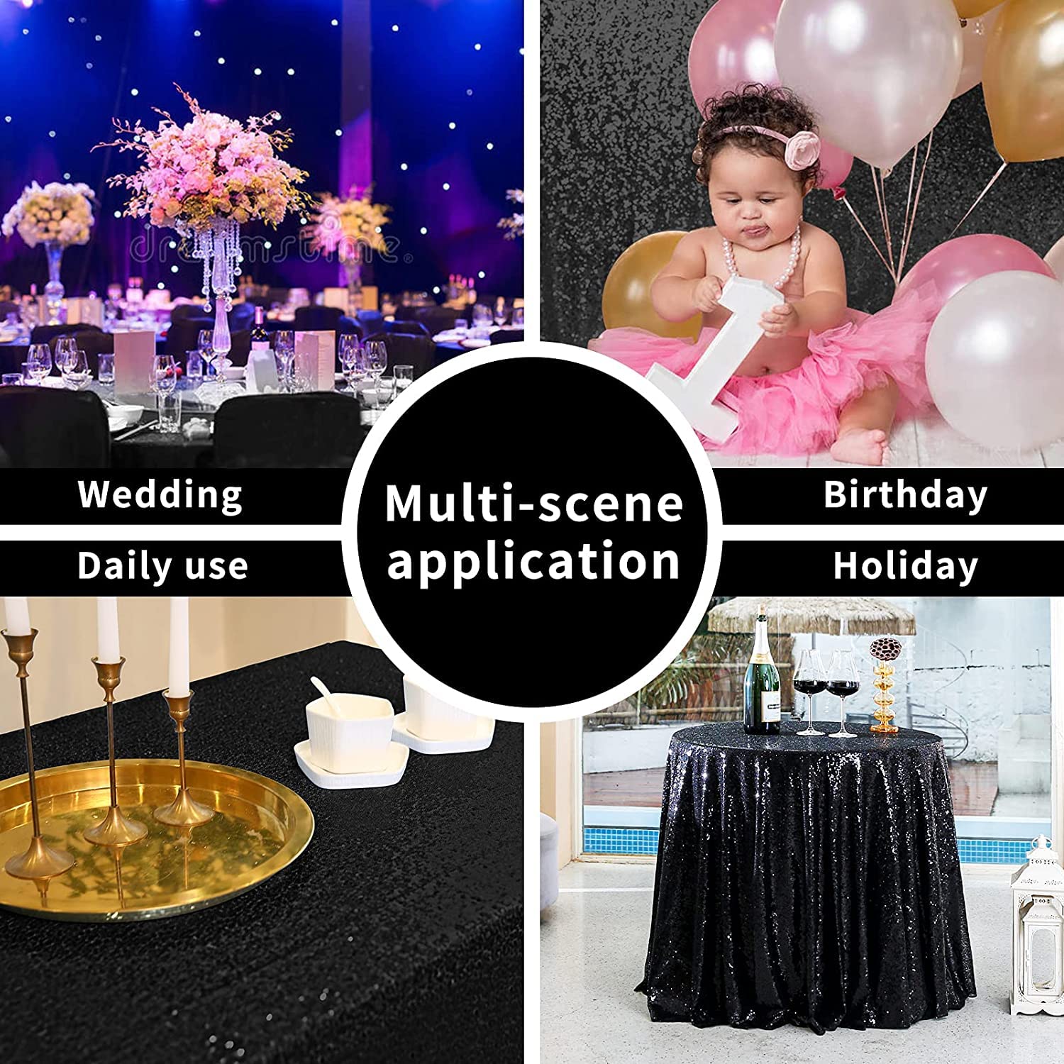 Fyledaee Black Sequin Table Runner 1Pack 12 X 108 Inch Long Table Runners,Glitter Shiny Fabric Runner For Round Rectangle Table