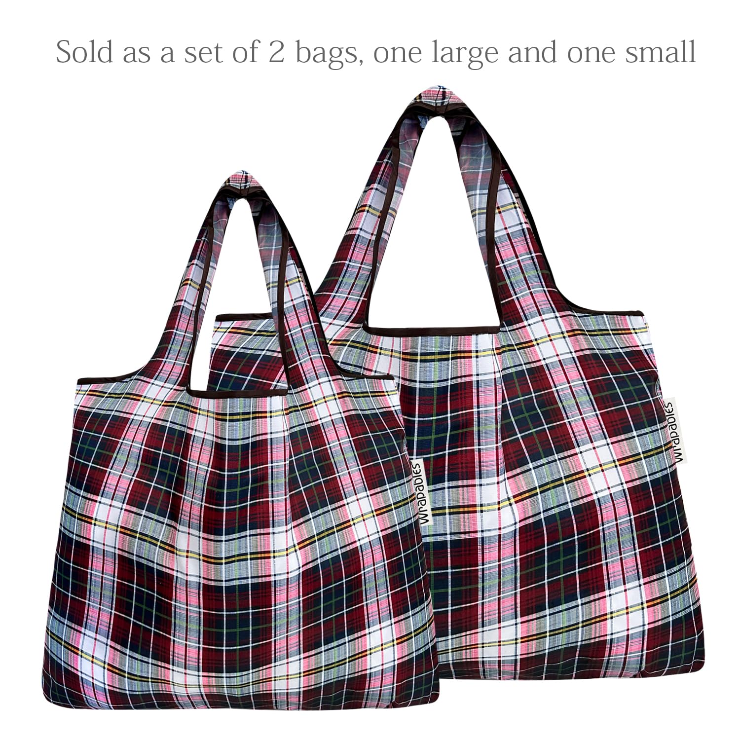 Allydrew Large & Small Foldable Tote Nylon Reusable Grocery Bags, Set Of 2, Red Plaid