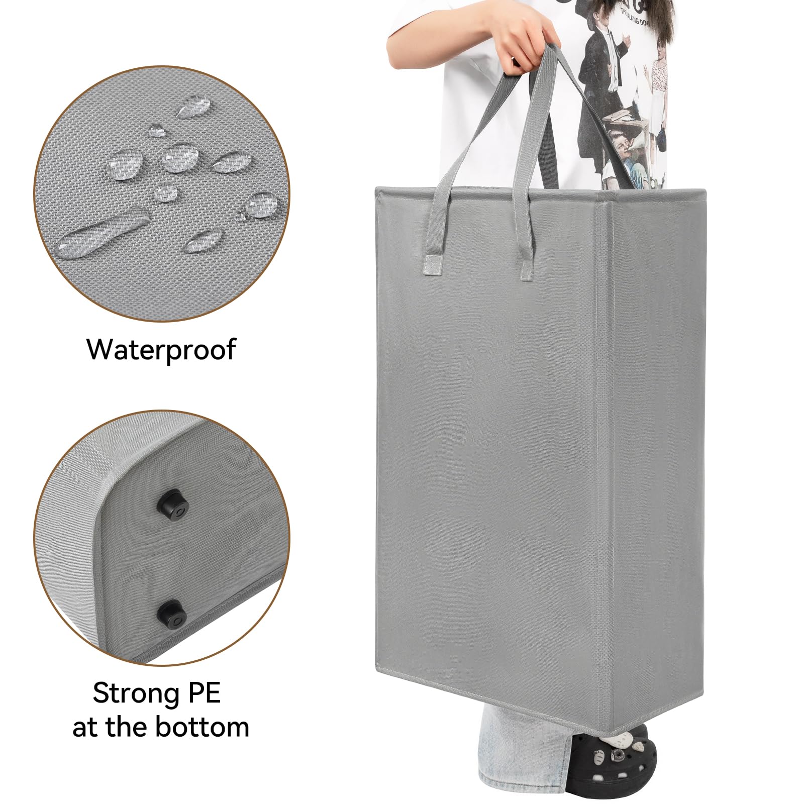 Chrislley 25-Inches Slim Laundry Hamper 60L Narrow Laundry Basket With Handle Foldable Dirty Clothes Portable Skinny Hamper Orga