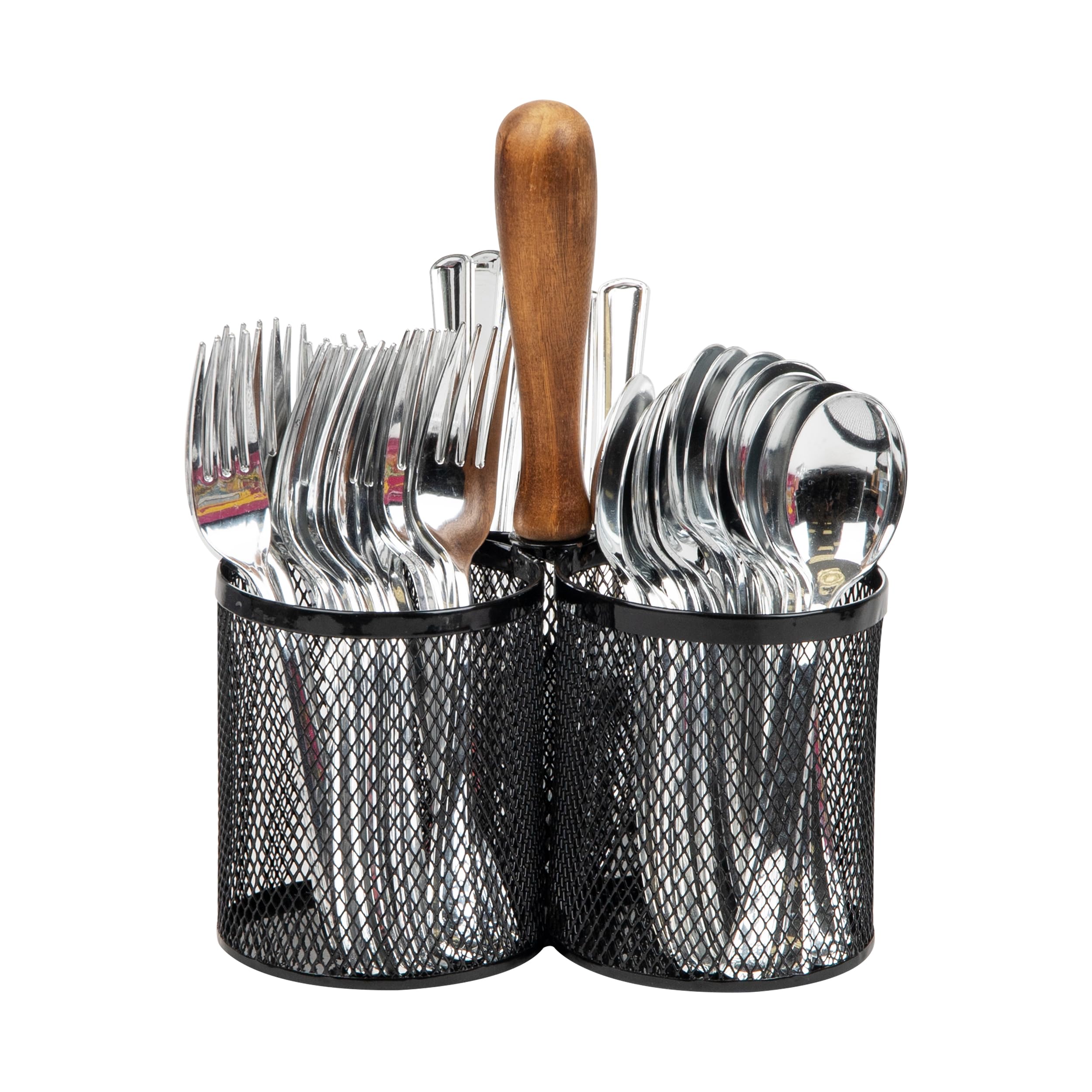 Mind Reader Utensil Holder, Silverware Organizer, Caddy, Cutlery Holder, Kitchen, Metal Mesh, 7.5''L X 7.5''W X 9.75''H, Black