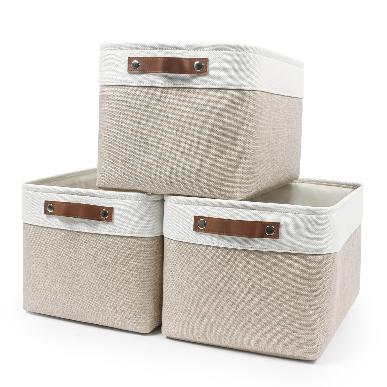 Bagnizer Storage Bins Large Fabric Storage Baskets For Shelves 3 Pack, Decorative Linen Closet Baskets With Handles For Organizi