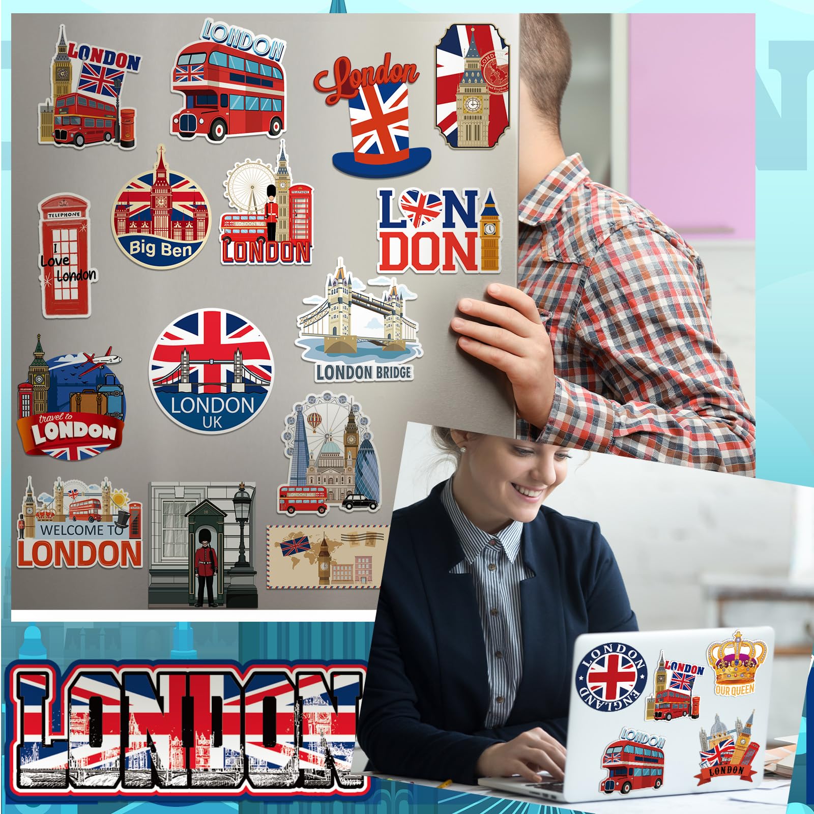 Fabbay 25 Pcs London Themed Fridge Magnets London Souvenirs Gifts Magnetic Refrigerator Stickers Metal Refrigerator Magnets Car