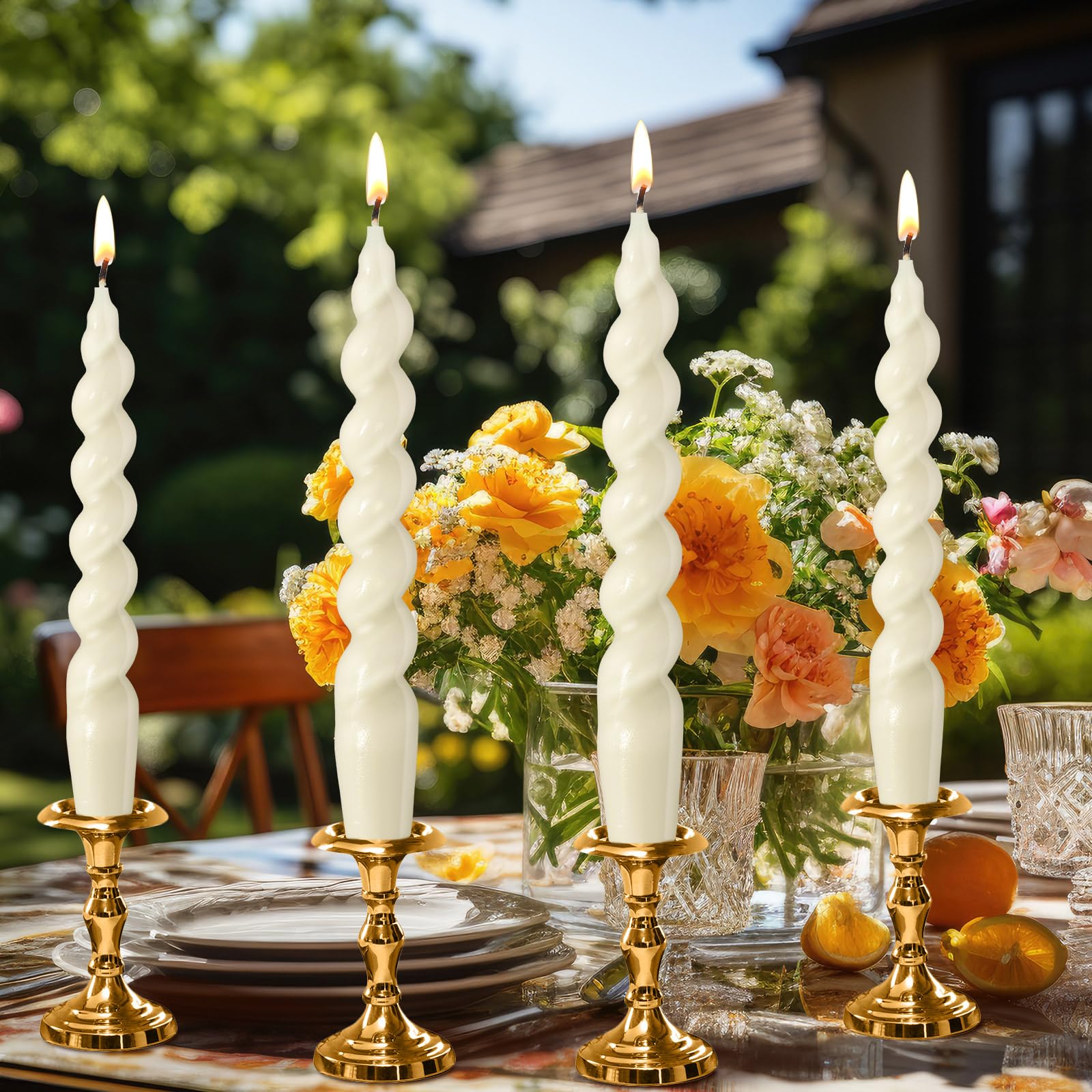 Zhengmy 4 Pcs Spiral Taper Candle Twisted Long Wax Candlestick Unscented Dinner Candle for Valentines Day Halloween Christmas H