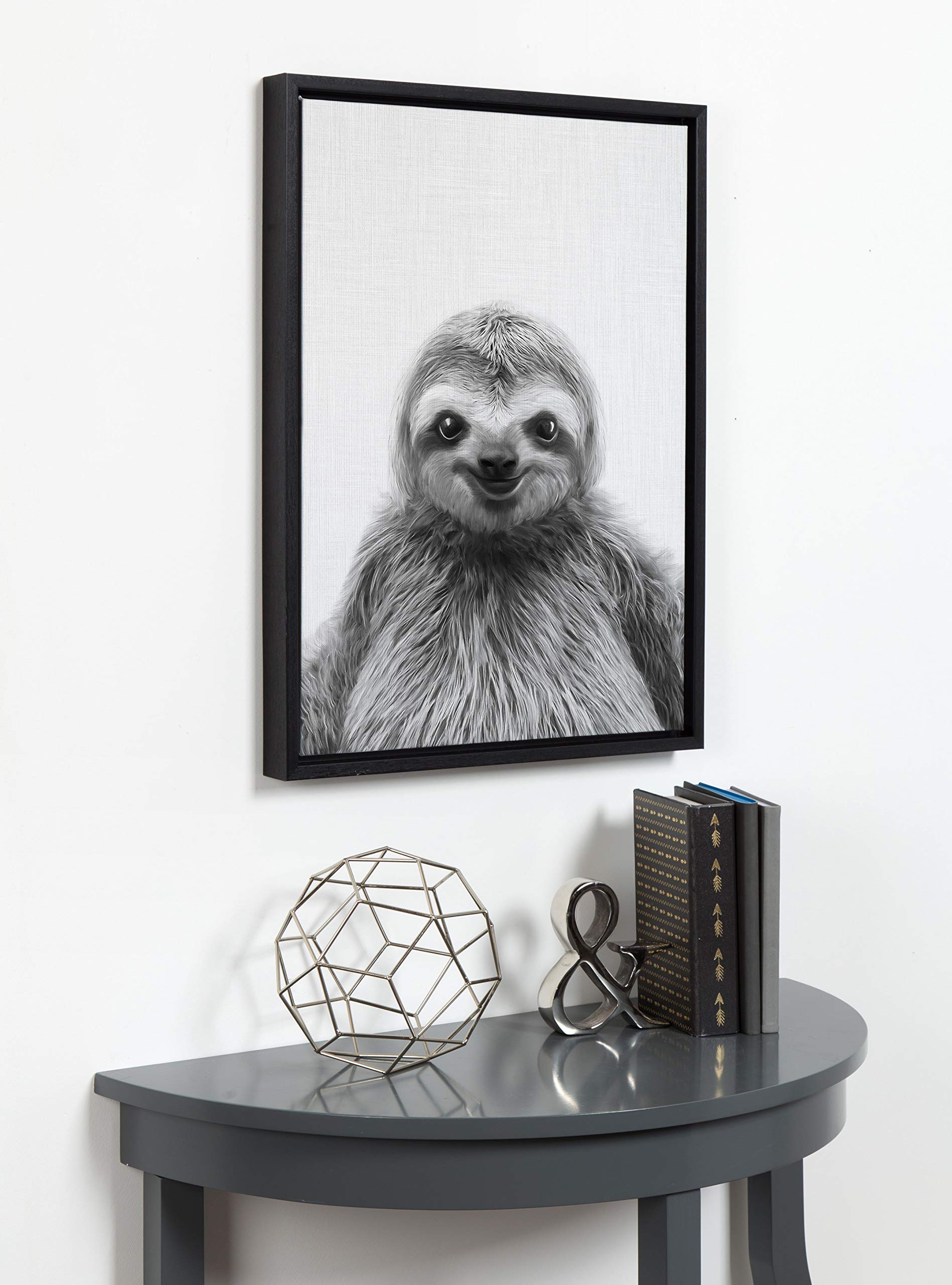 Kate And Laurel Sylvie Sloth Black And White Portrait Framed Canvas Wall Art By Simon Te Tai, 18X24 Black