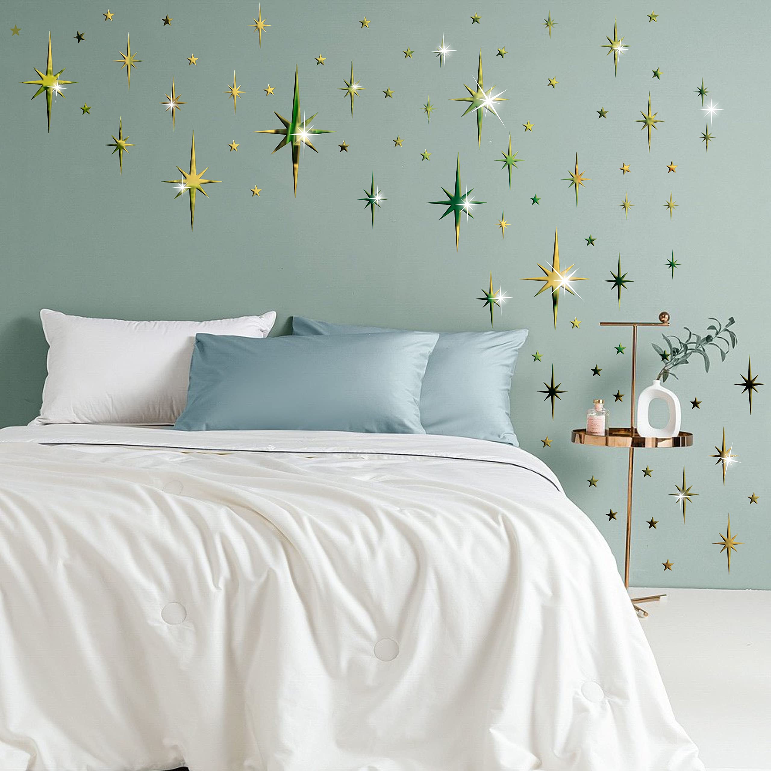 Mirror Wall Stickers Gold Acrylic Star Mirror 3D Wall Decal Peel And Stick Wall Decals Removable Stars Adhesive Mirror Wall Deco