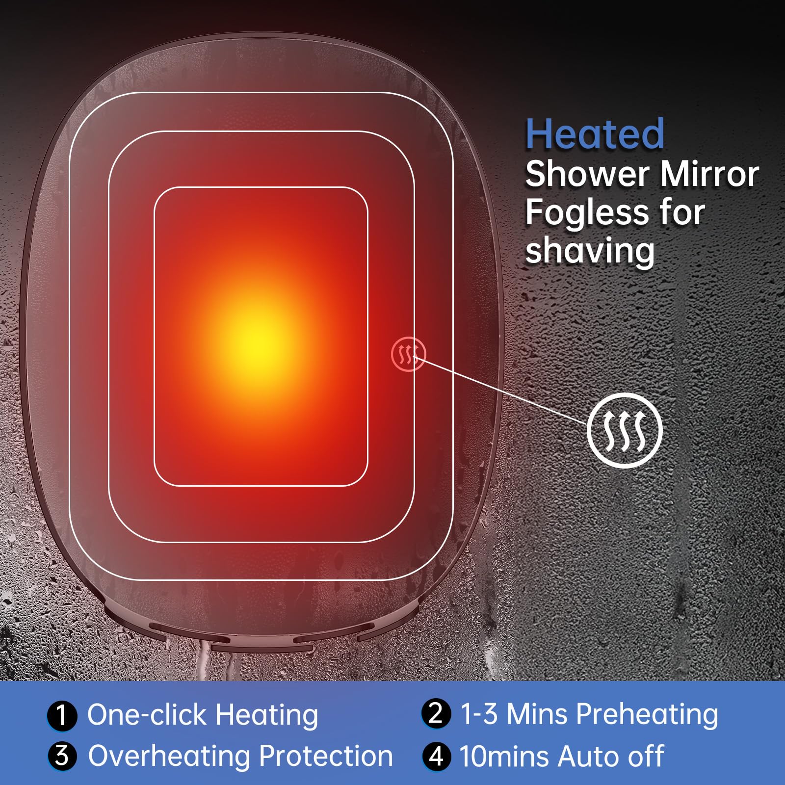 COSMIRROR Heated Shower Mirror - Fogless Black Anti-Fog Shaving Mirror, 8.5"x6.7", Wall Mounted with 2 Razor Holders, Model 459