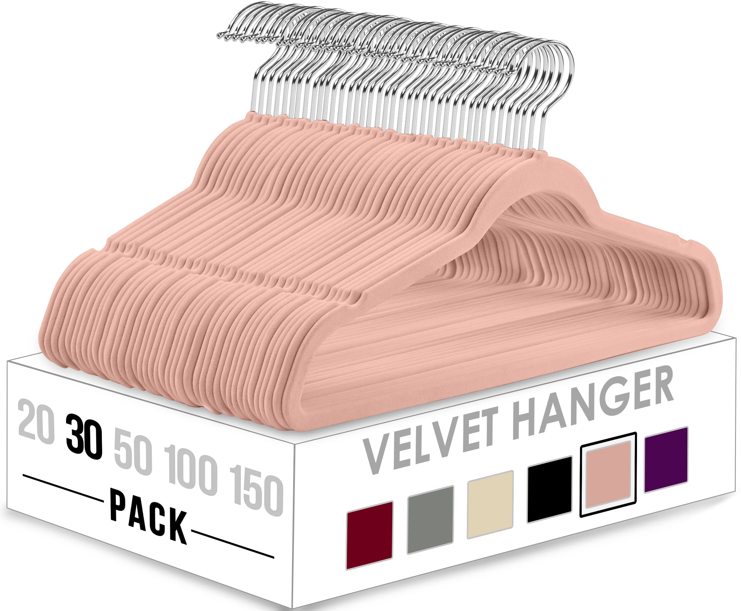 Utopia Home Velvet Hangers 30 Pack - Non-Slip Clothes Hangers - Pink Hangers - Suit Hangers With 360 Degree Rotatable Hook - Hea