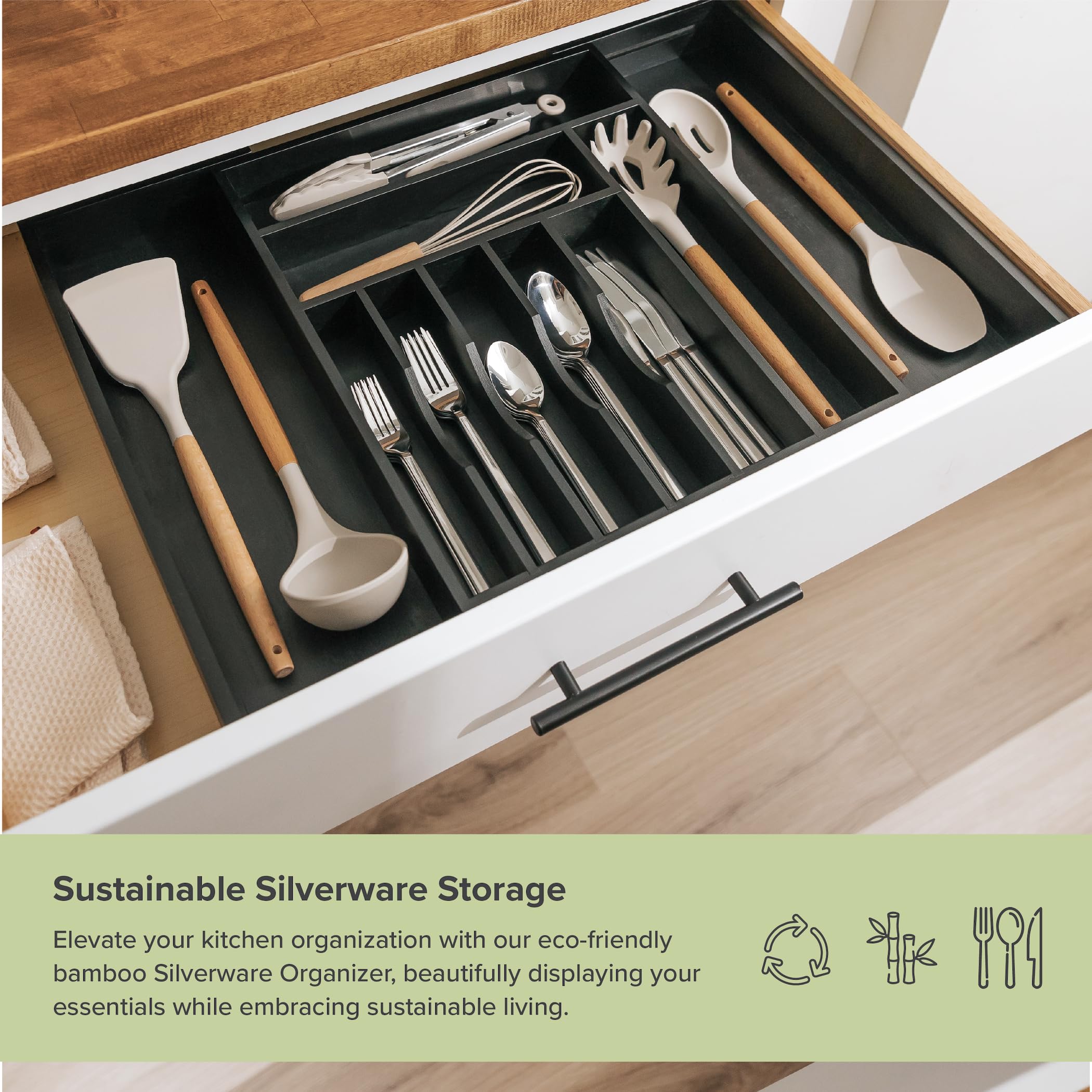 Kitchenedge Premium Silverware, Flatware And Utensil Organizer For Kitchen Drawers, Food-Safe Contract Grade, Expandable From 14