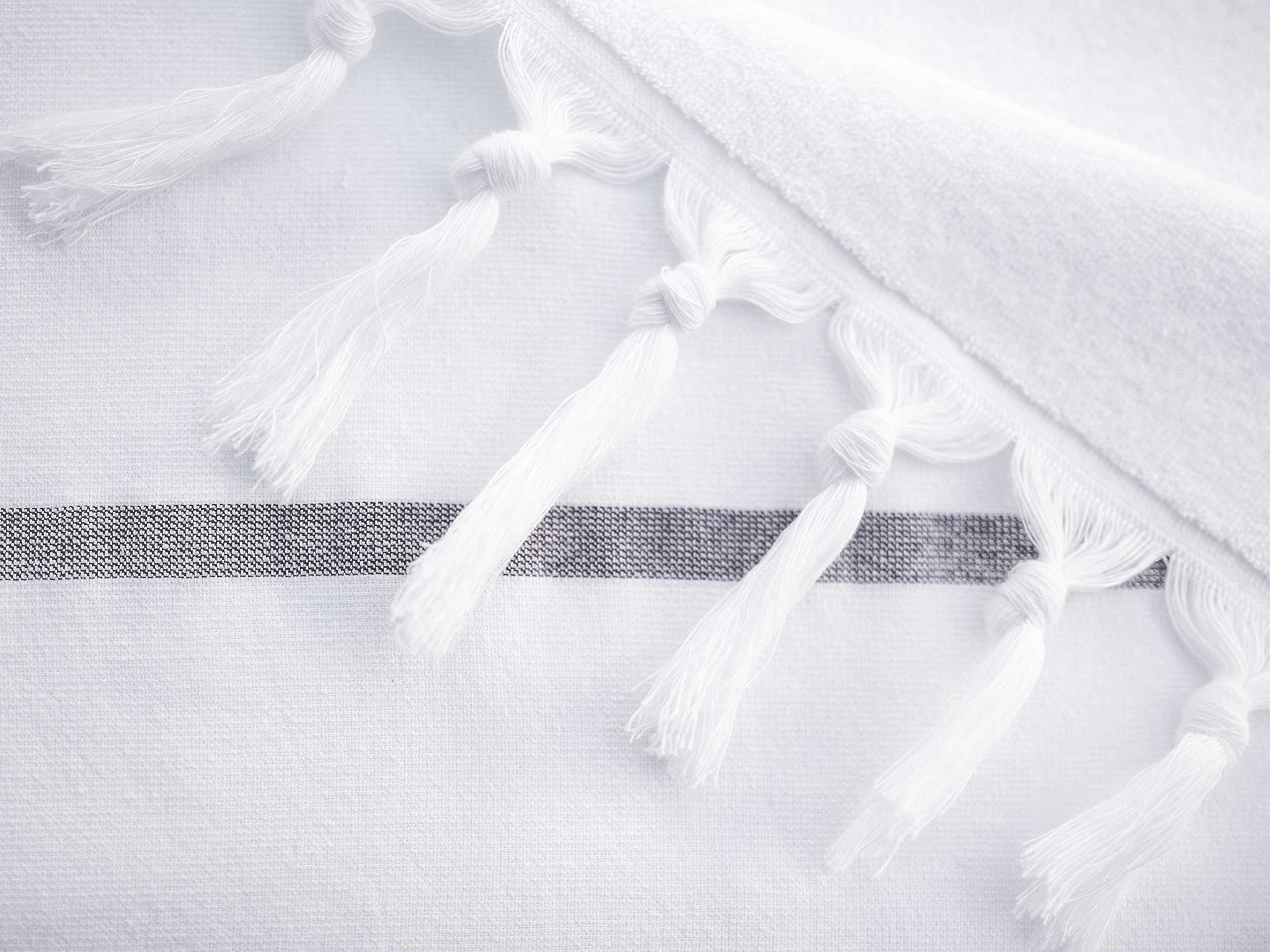 Laguna Beach Textile Co. Soft Turkish Fouta Beach Towel - Charcoal Black Stripe, 400 Gsm