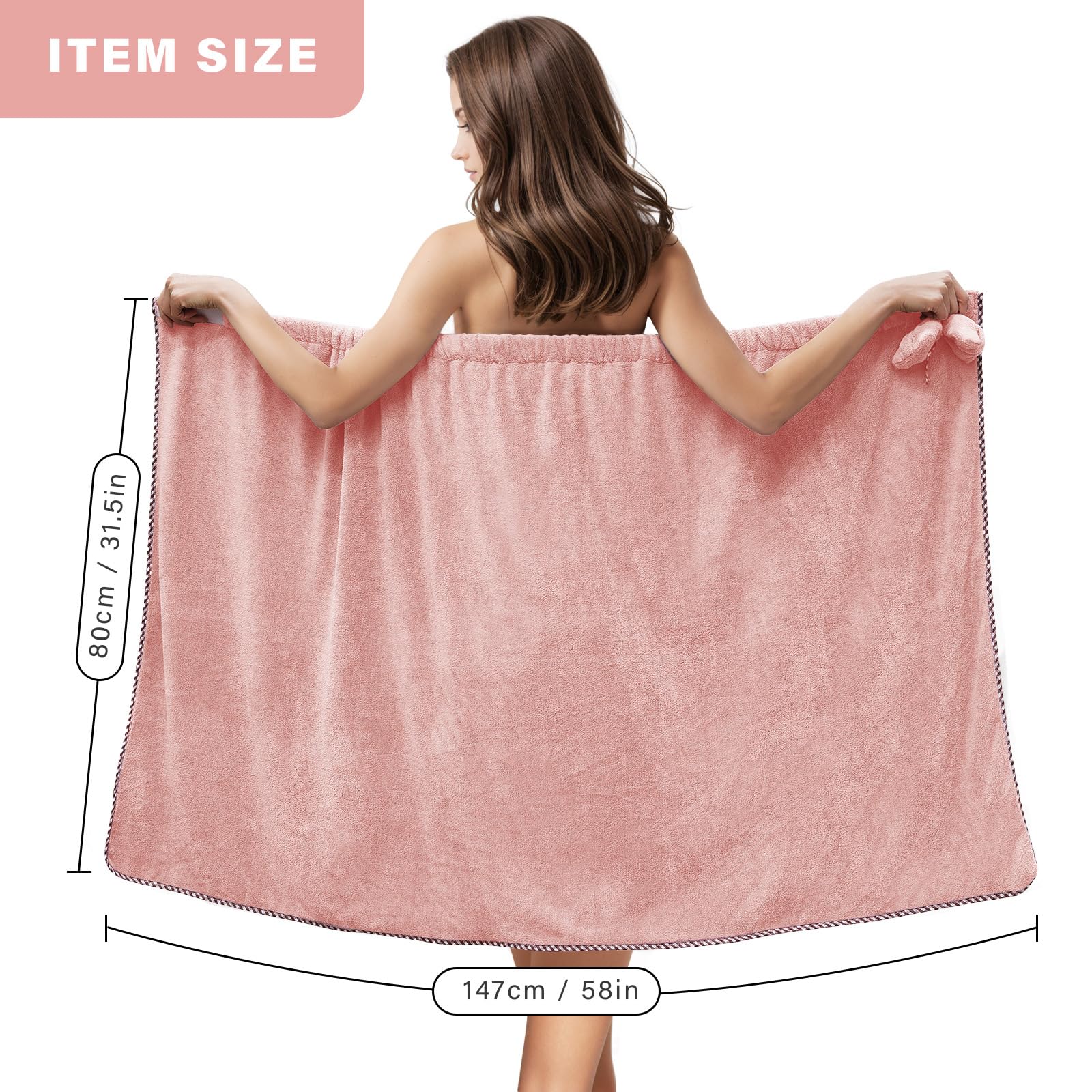 GOSCHE Towel Wrap for Women  Adjustable Shower Wrap Towel with Home Hotel Bath Towel Nightgown for Sauna Beach Pool Gym Travel - Pink