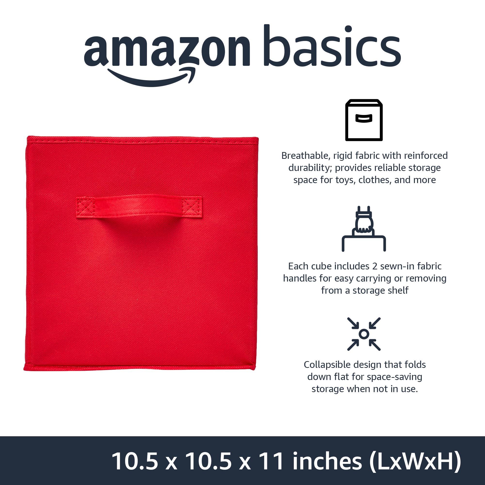 Amazon Basics Collapsible Fabric Storage Cubes Organizer With Handles, 10.5''X10.5''X11'', Red - Pack Of 6