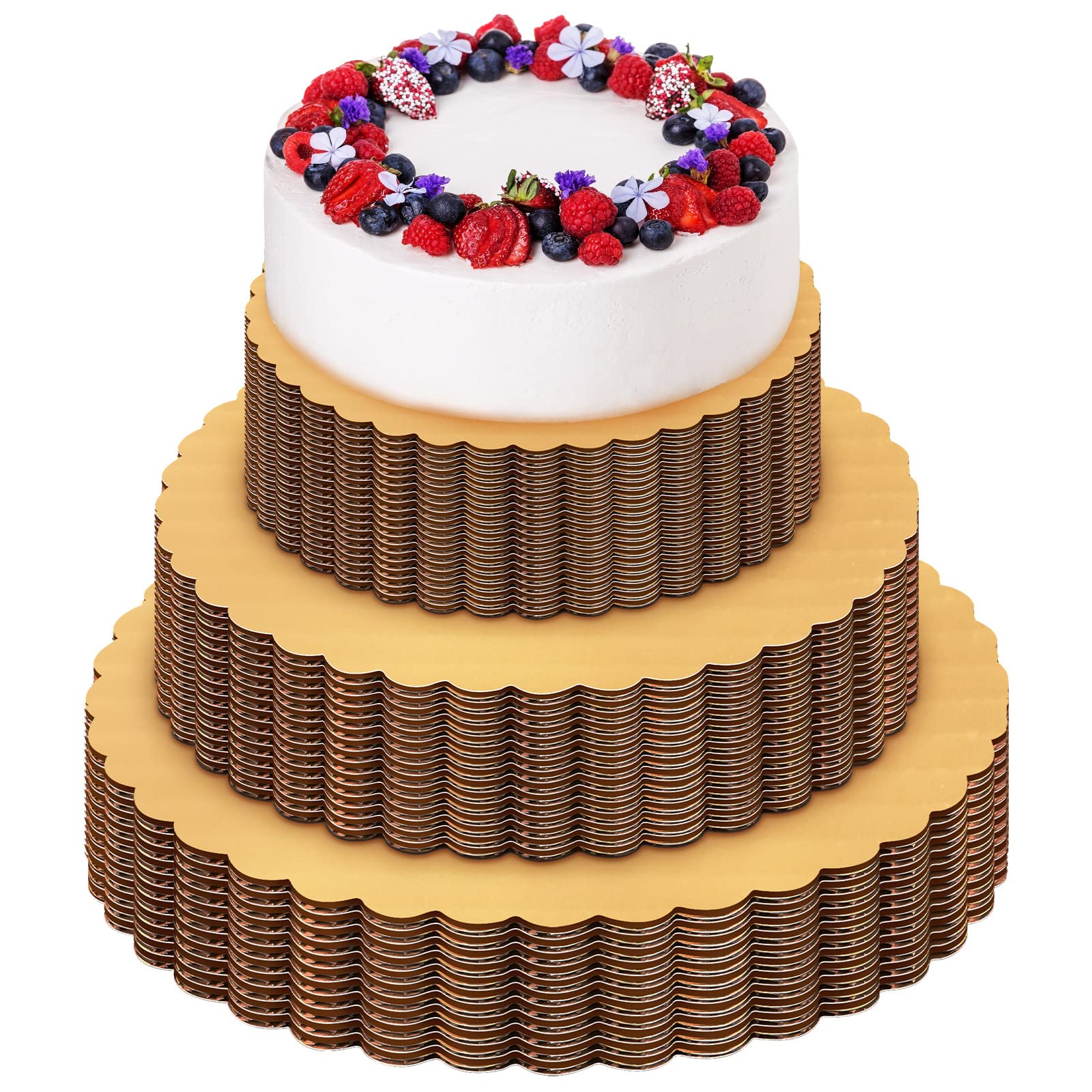 Eaasty 60 Packs Gold Cakeboard Rounds Cake Circles Base Boards Disposable Cake Plates, Coated Corrugated Cake Tray Scalloped Bas