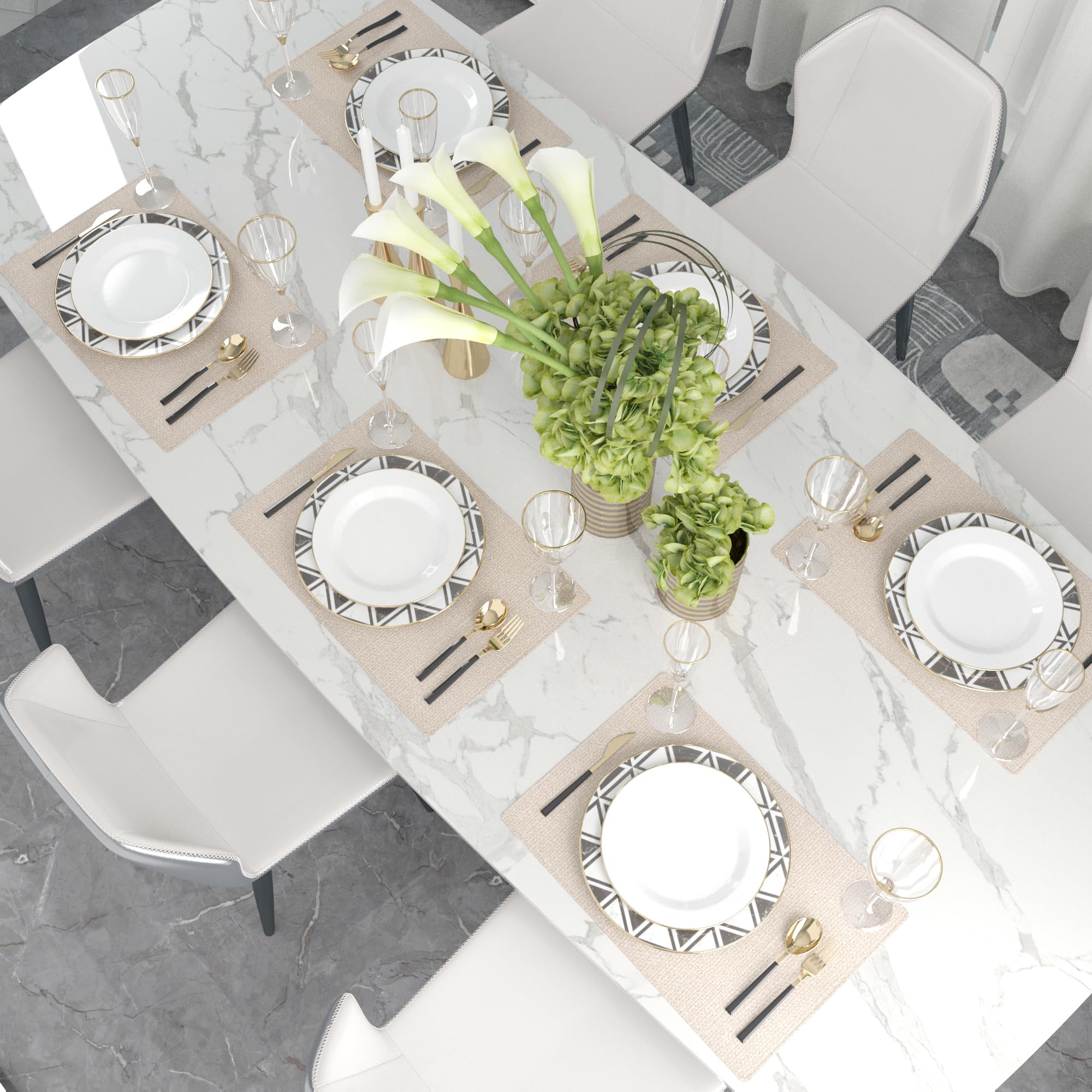Set Of 4,Soft Caddice Faux Linen 2 Side Place Mats Heat Resistant Dining Table Place Mats Kitchen Table Mats 12 X 18 Natural Lin