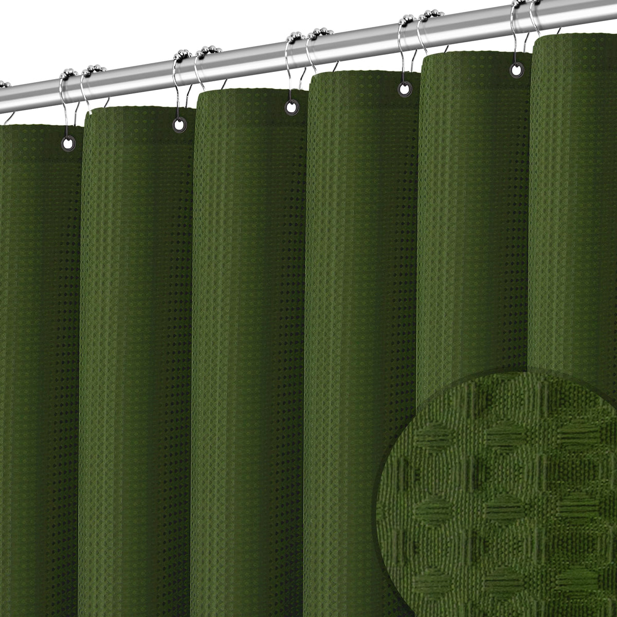 Pangsinne Extra Long Green Bathroom Decor Waffle Shower Curtain 96 Inches 256Gsm Heavy Duty Shower Curtain Set, Hotel Quality Wa