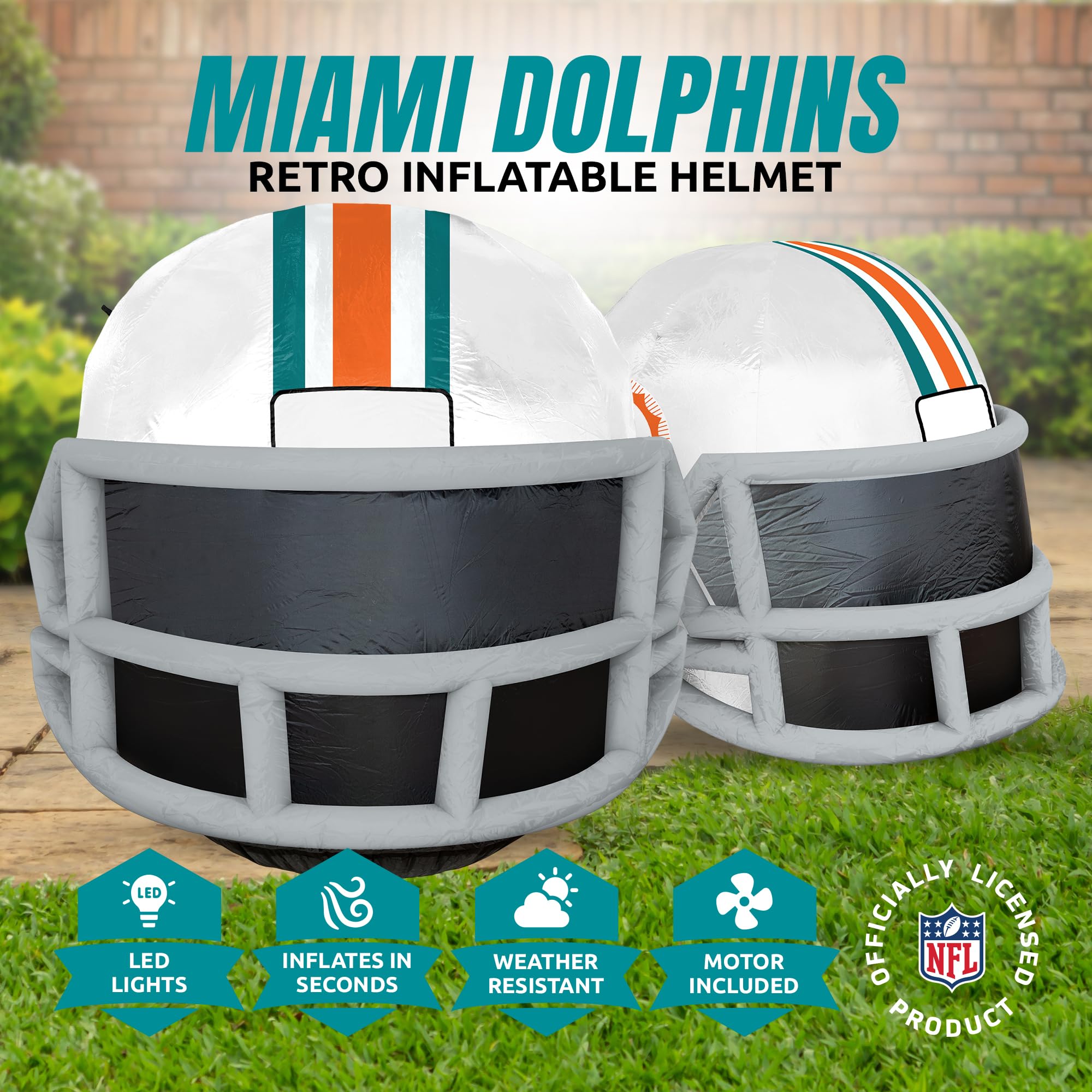 Sporticulture NFL Miami Dolphins 4ft Inflatable Retro Helmet with LED Lights & Built-in Blower - Merchandise Decor Ideal for Law