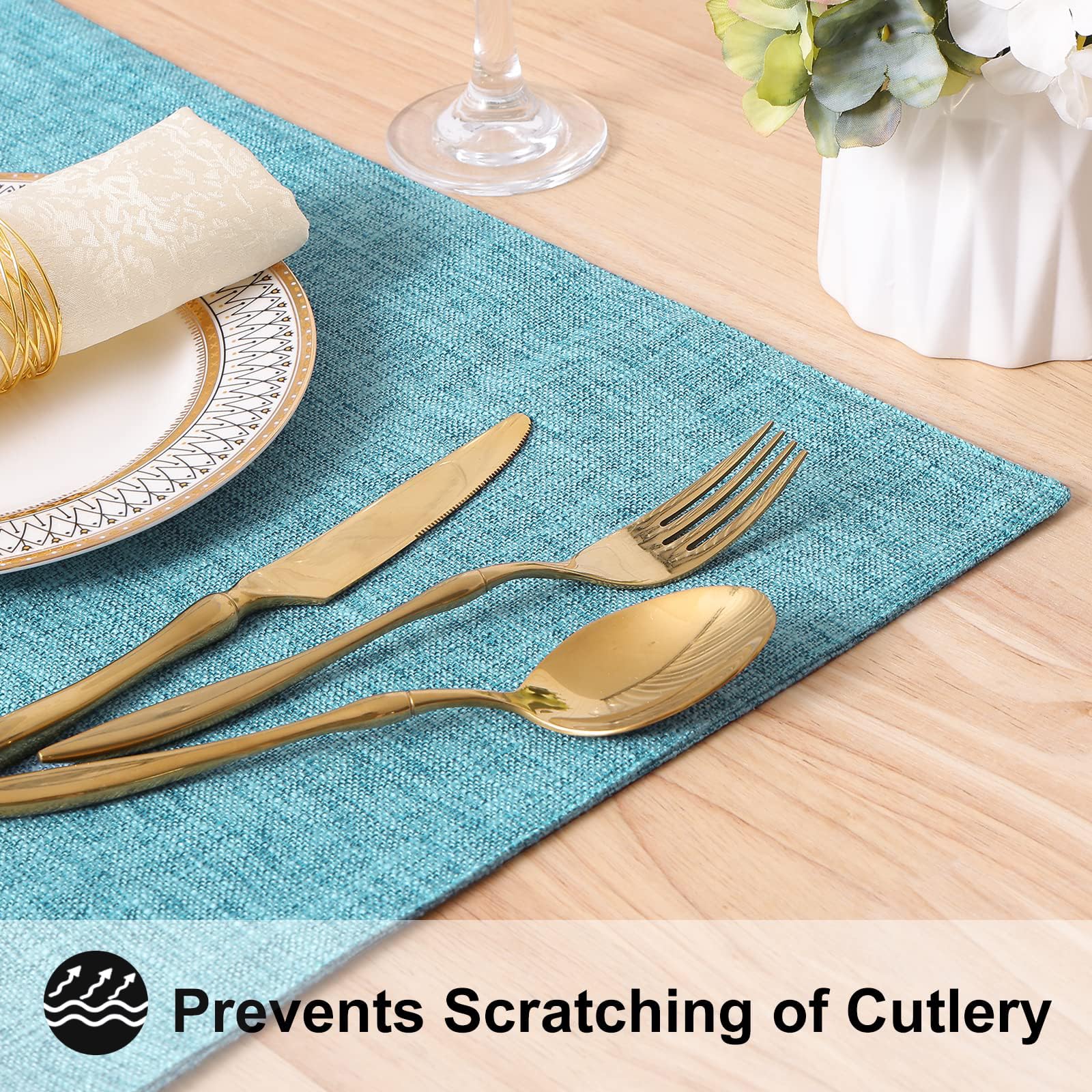 Homing Light Blue Cotton Linen Blend Placemats For Dining Table Set Of 4 - Washable Farmhouse Kitchen Mats For Indoors & Outdoor