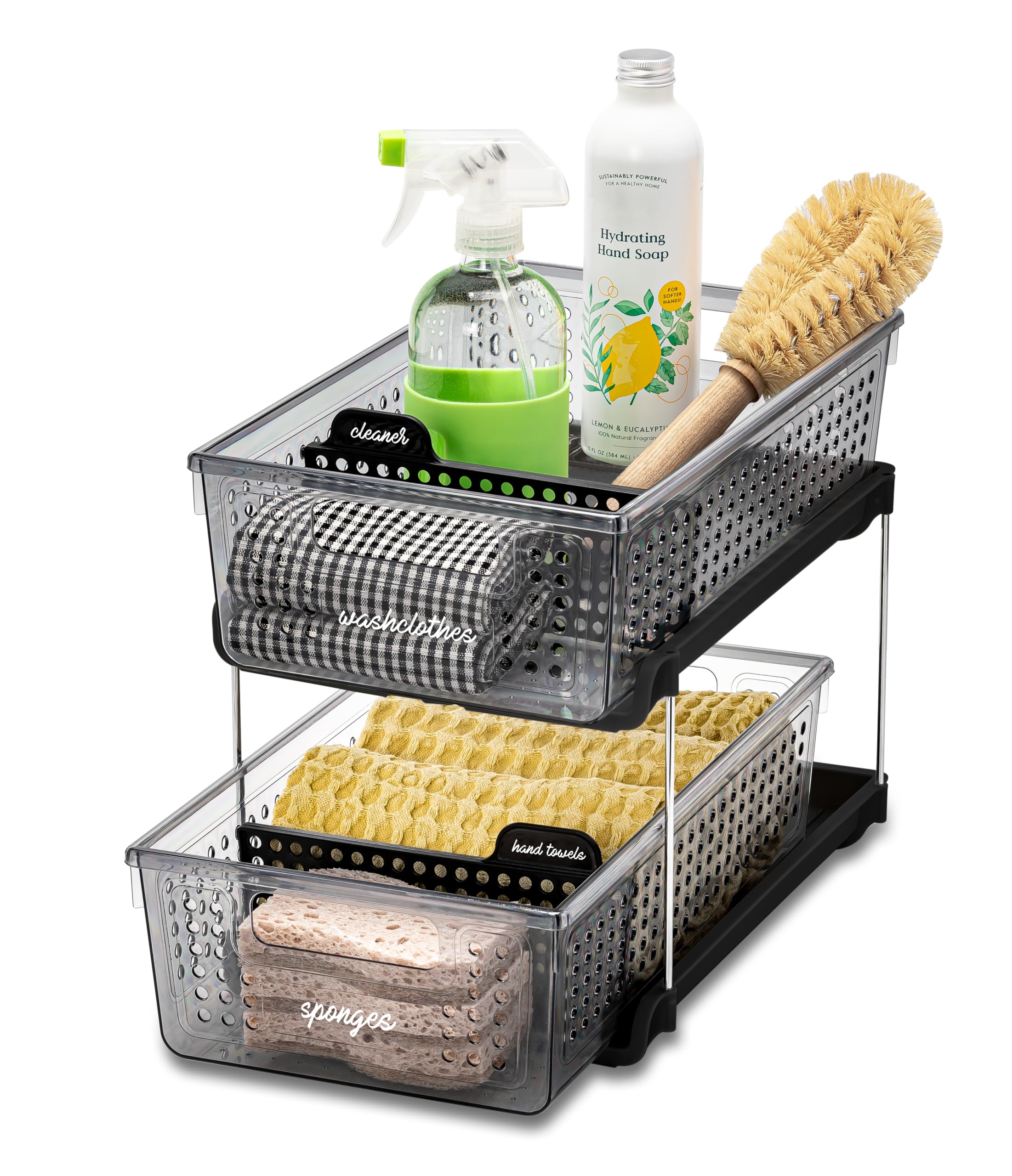 Madesmart 2-Tier Organizer Multi-Purpose Slide-Out Storage With Handles And Dividers For Home And Bath, Pack Of 1, Carbon
