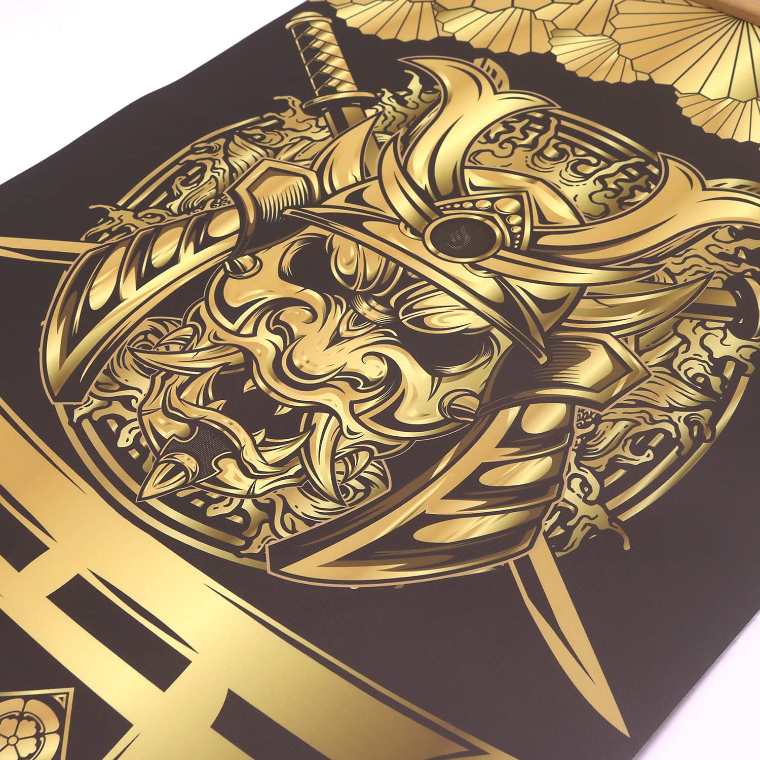 Warrior'S Dreams Canvas Wall Art Print Poster Armored Helmet Samurai Spirit With Scroll Wood Framed Ready To Hanger Home Karate