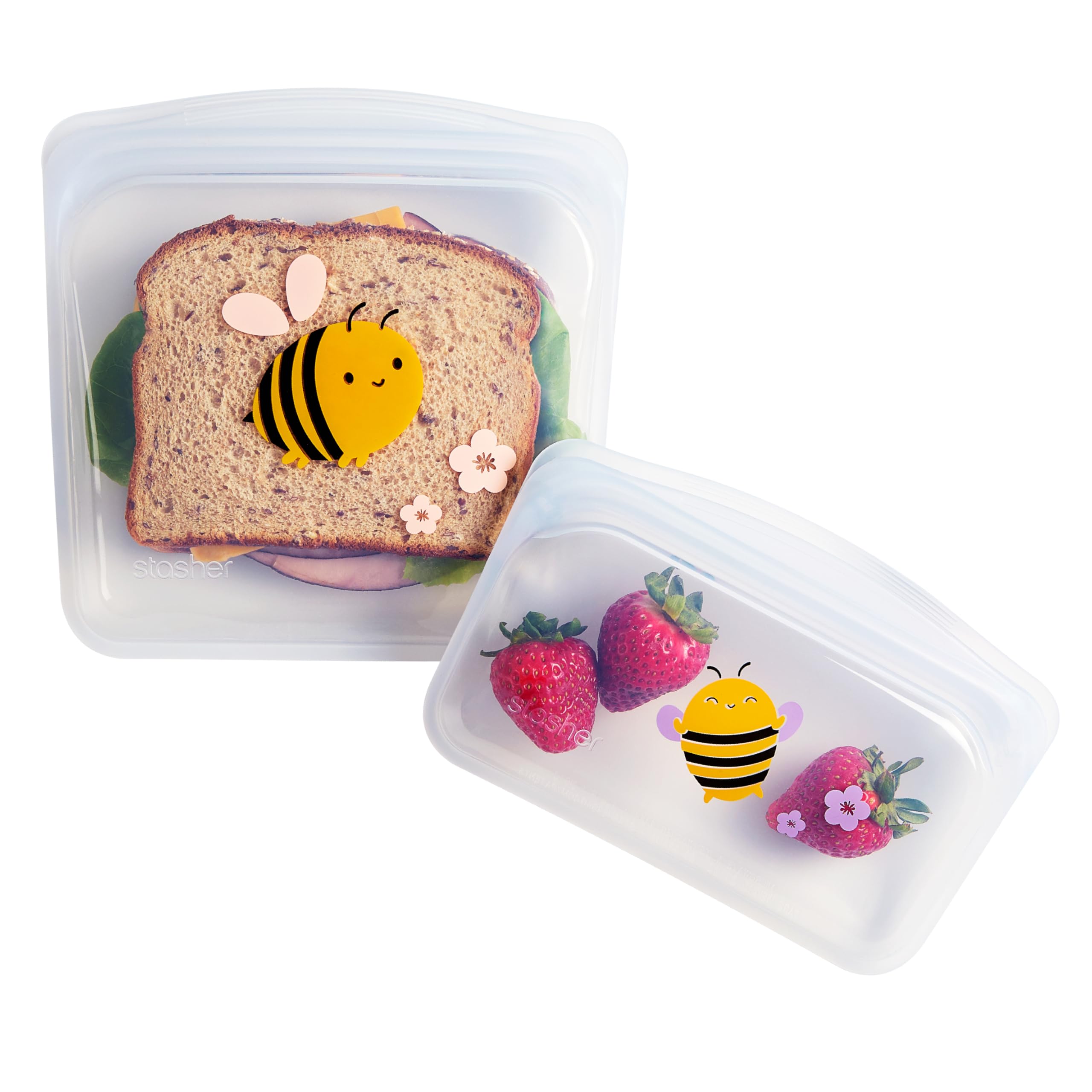 Stasher Reusable Silicone Kids Lunch Set, 2Pack, Bee, Snack and Sandwich