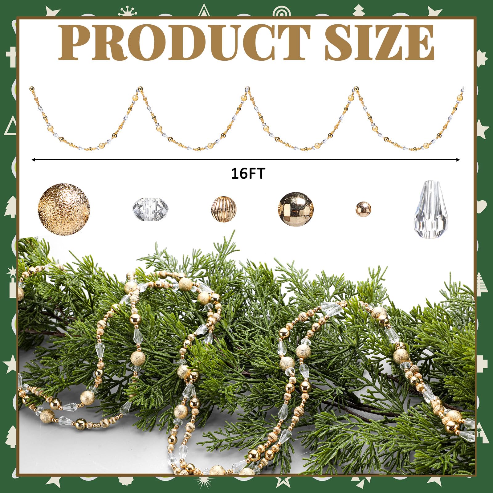 Highergo 16ft Christmas Tree Bead Garland Retro Bead Garland Candy Christmas for Tree Party Supplies Staircase Fireplace Hanging