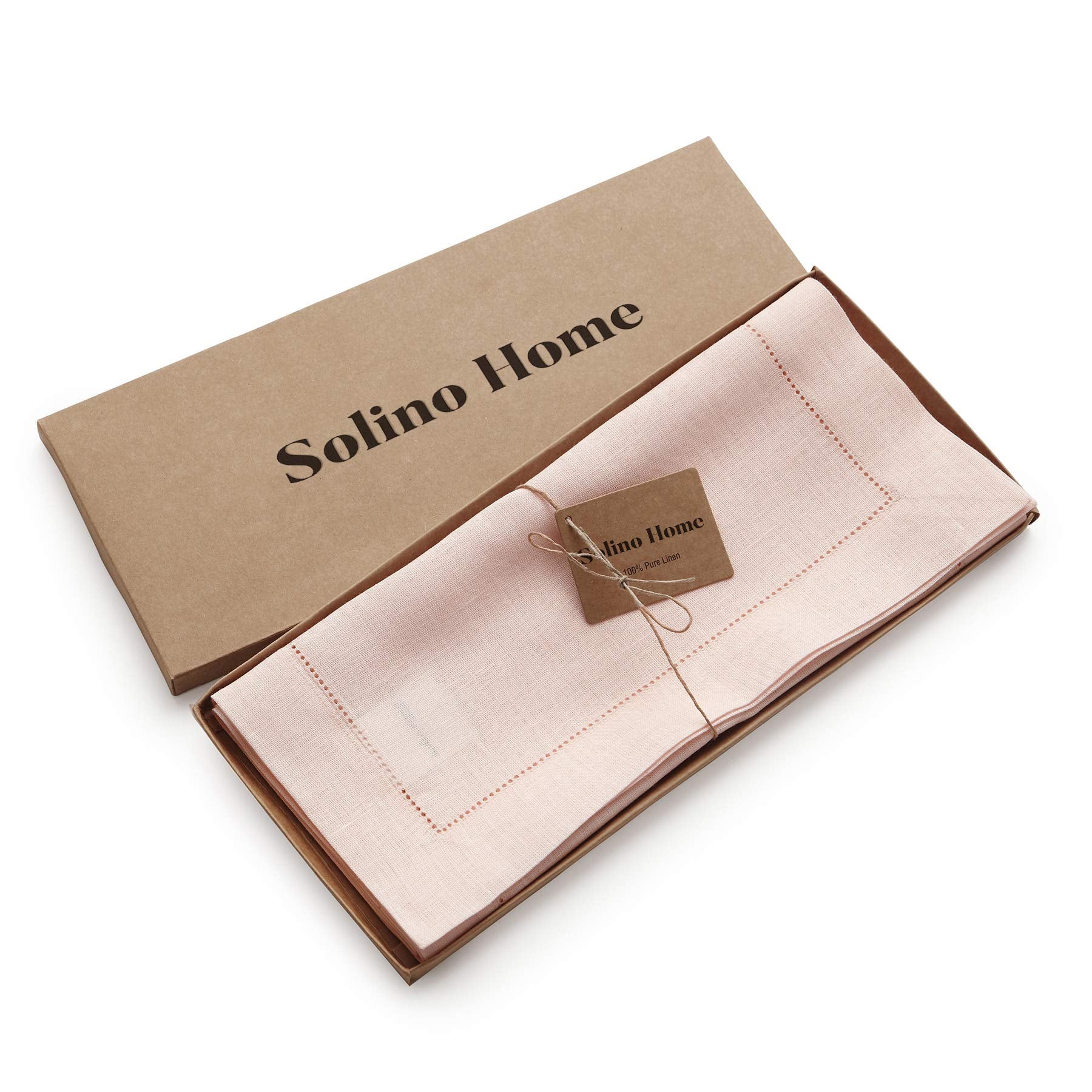 Solino Home Linen Pink Table Runner 132 Inches Long - 100% Pure Linen Classic Hemstitch Dining Table Runner 14 X 132 Inch Ideal