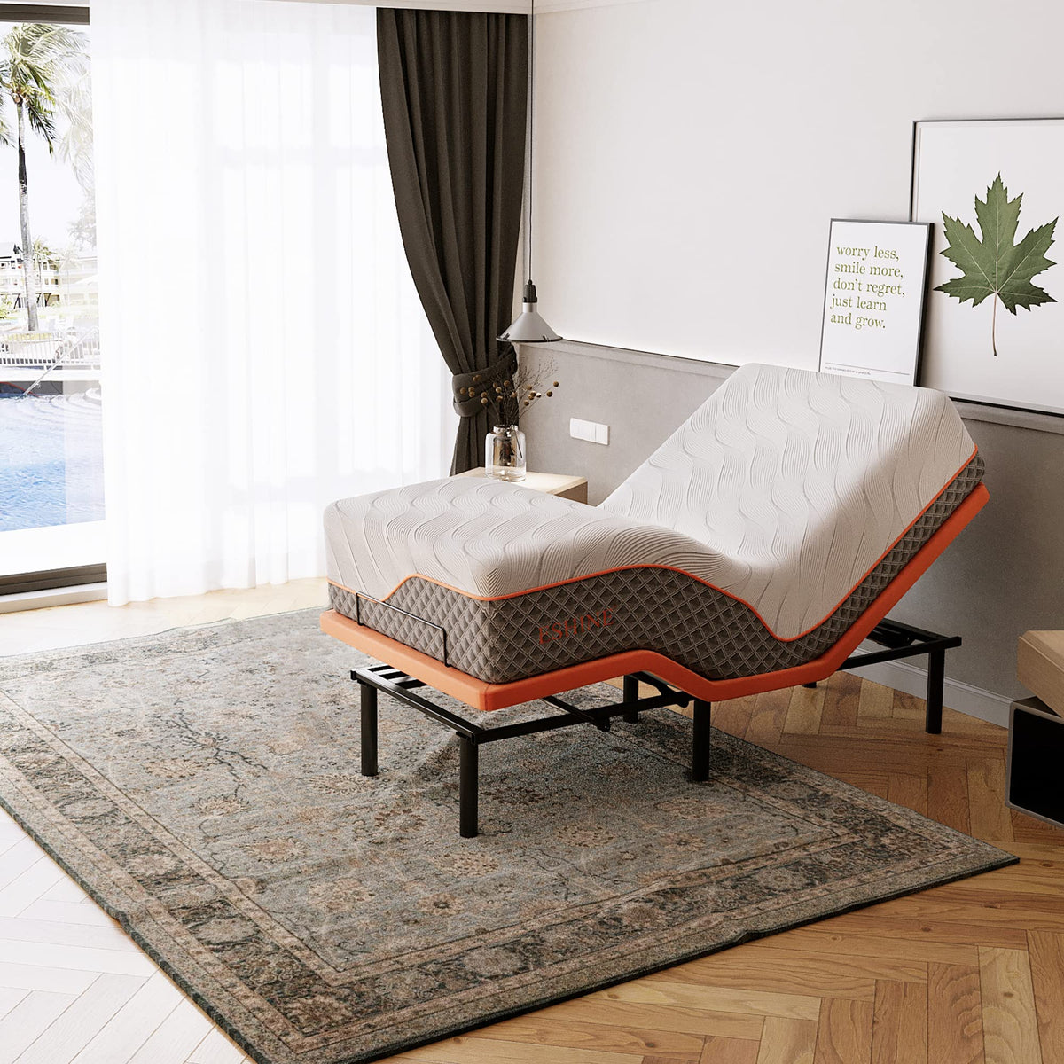 Eshine Adjustable Bed Frame - Electric Bed Base With Massage, Wireless Remote, Ergonomic Foot&Head Incline, Zero Gravity, Dual U