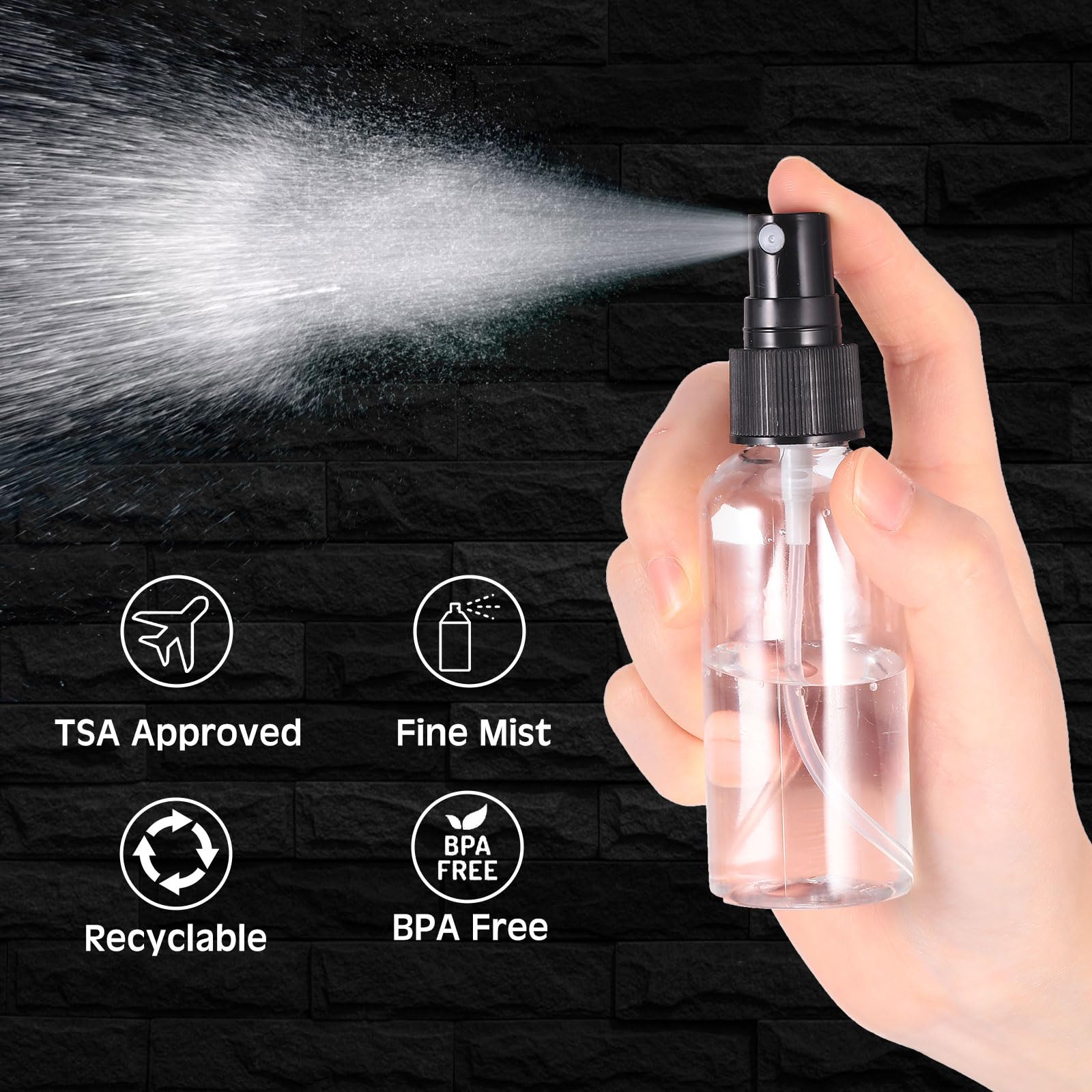 Roshtia 100 Pcs 2 Oz Plastic Spray Bottles Mini Spray Bottles With Black Cap Clear Empty Fine Mist Spray Bottles Refillable Liqu