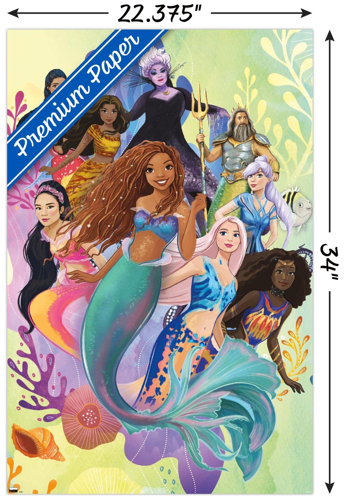 Trends International Disney Little Mermaid - Group Wall Poster, 22.37'' X 34.00'', Premium Poster & Mount Bundle