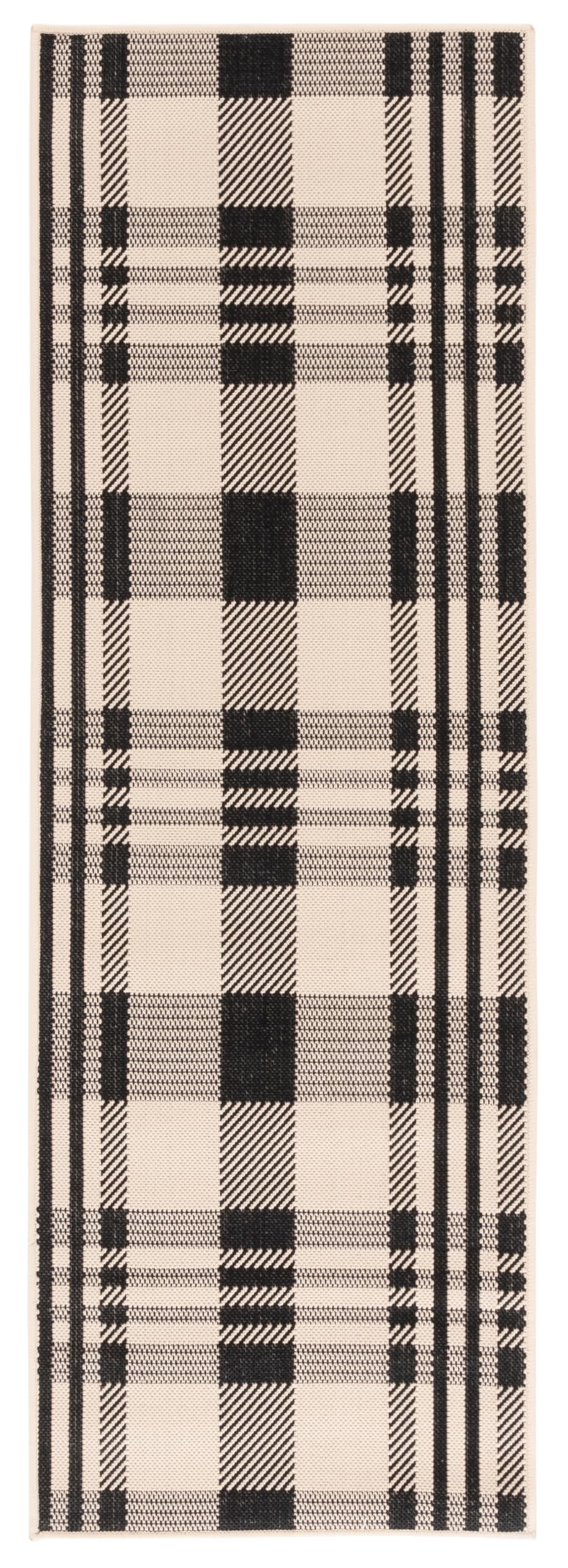SAFAVIEH Courtyard Collection Runner Rug - 23 x 67, Black & Bone, Plaid Design, Non-Shedding & Easy Care, Indoor/Outdoor & Was