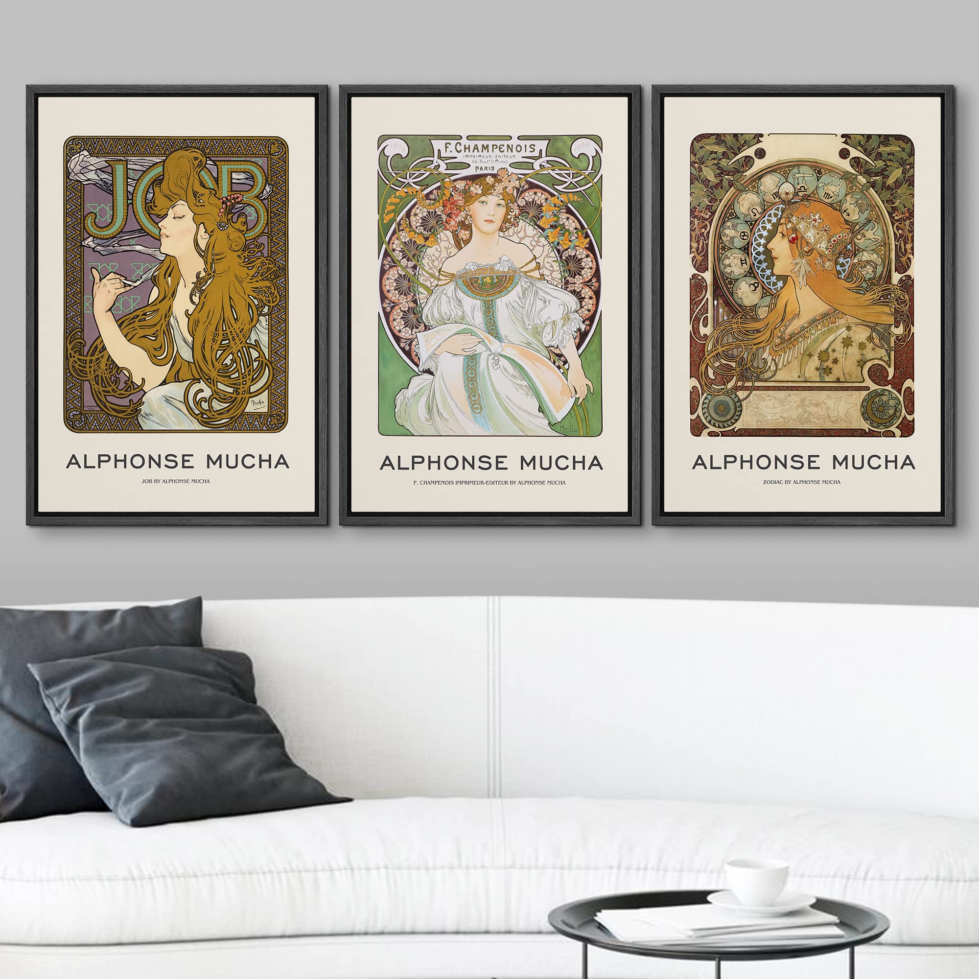Wall26 Framed Canvas Print Wall Art Set Alphonse Mucha Art Nouveau Floral Women Nature People Illustrations Fine Art Decorative