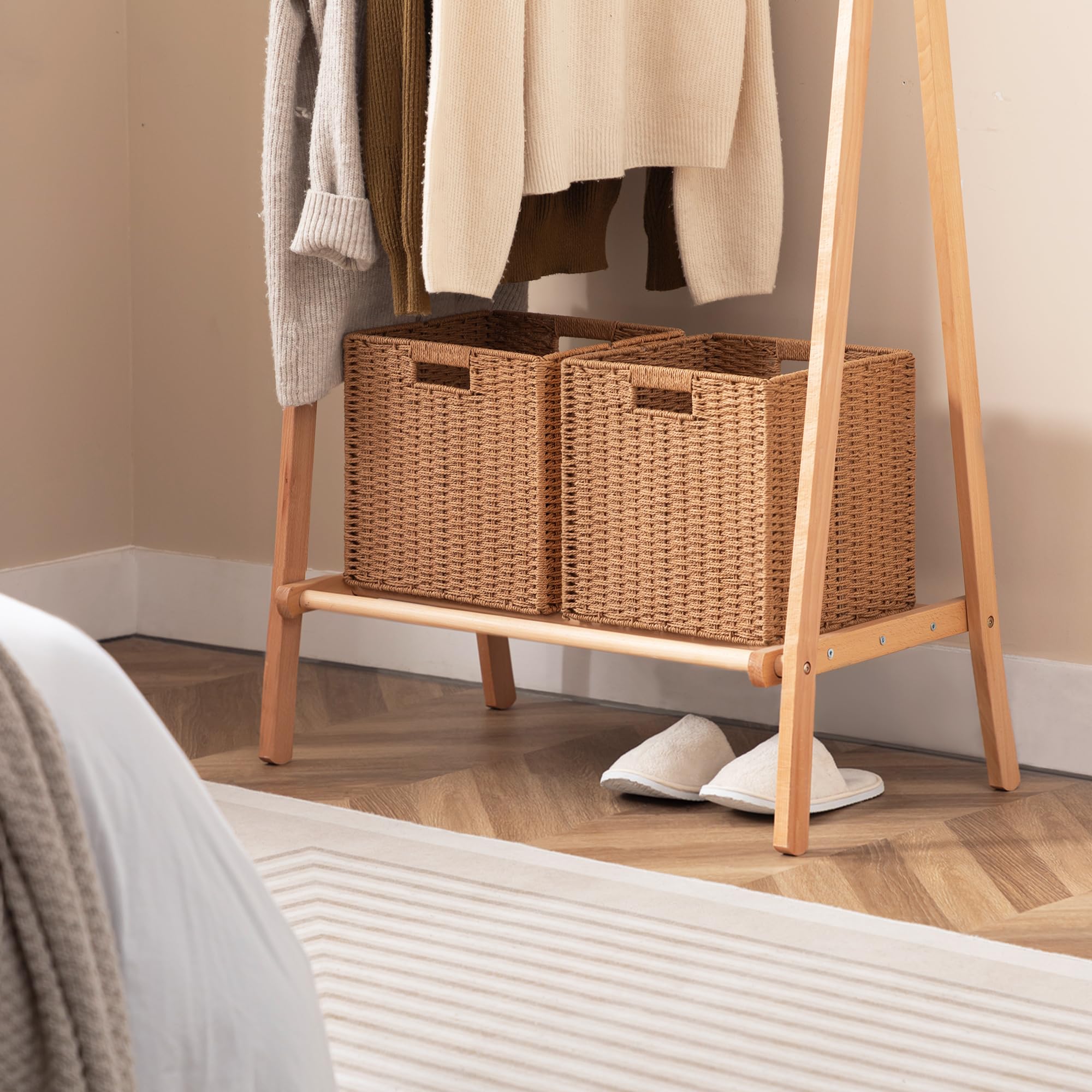 Ubbcare 2 Pack Wicker Basket, 11.8L  11.8H  11W Inch Woven Paper Rope Storage Baskets For Shelves, Foldable Cube Storage Bin Wit
