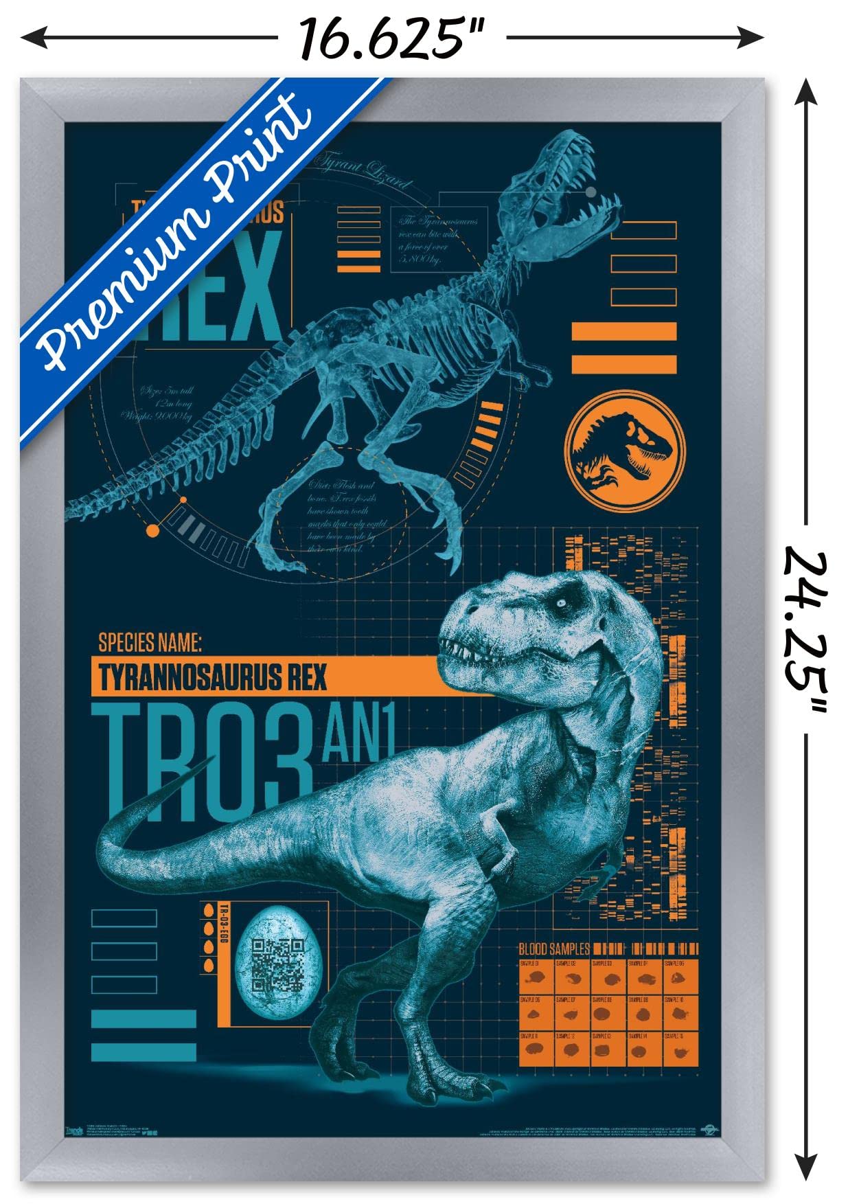 Trends International Jurassic World: Fallen Kingdom - T-Rex Wall Poster, 14.725'' X 22.375'', Silver Framed Version