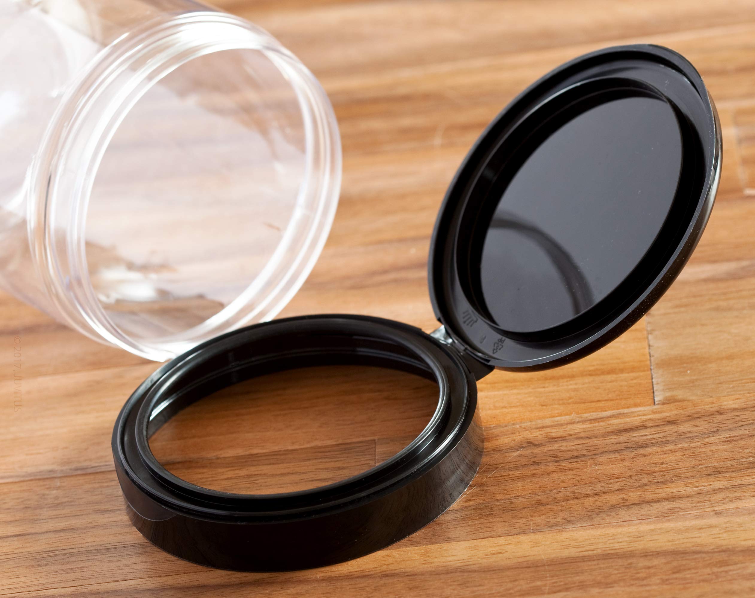 Juvitus Clear Pet Plastic (Bpa Free) Refillable Low Profile Jar With Black Flip Top Cap - 12 Oz (12 Pack)