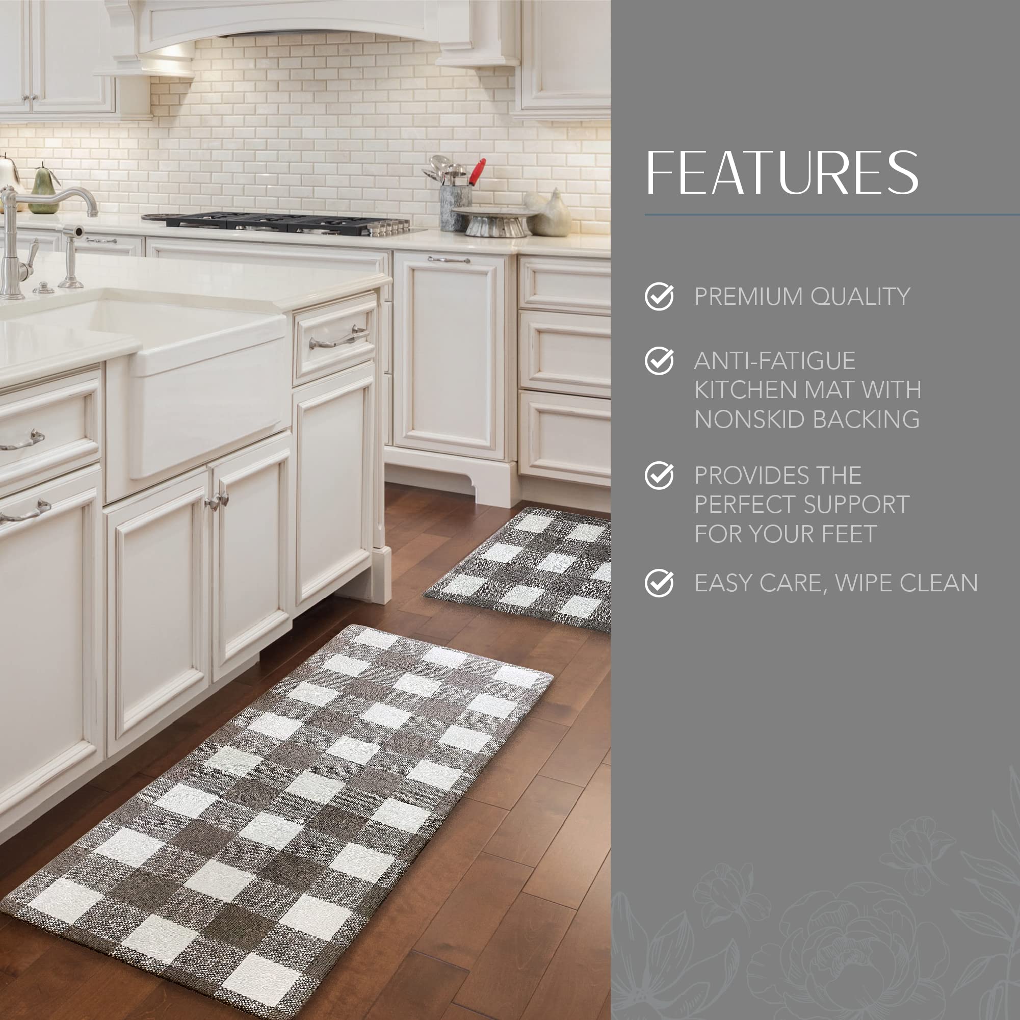 Elrene Home Fashions Farmhouse Living Rustic Comfort Anti-Fatigue Kitchen Mat, 18'' X 48'', Gray/White