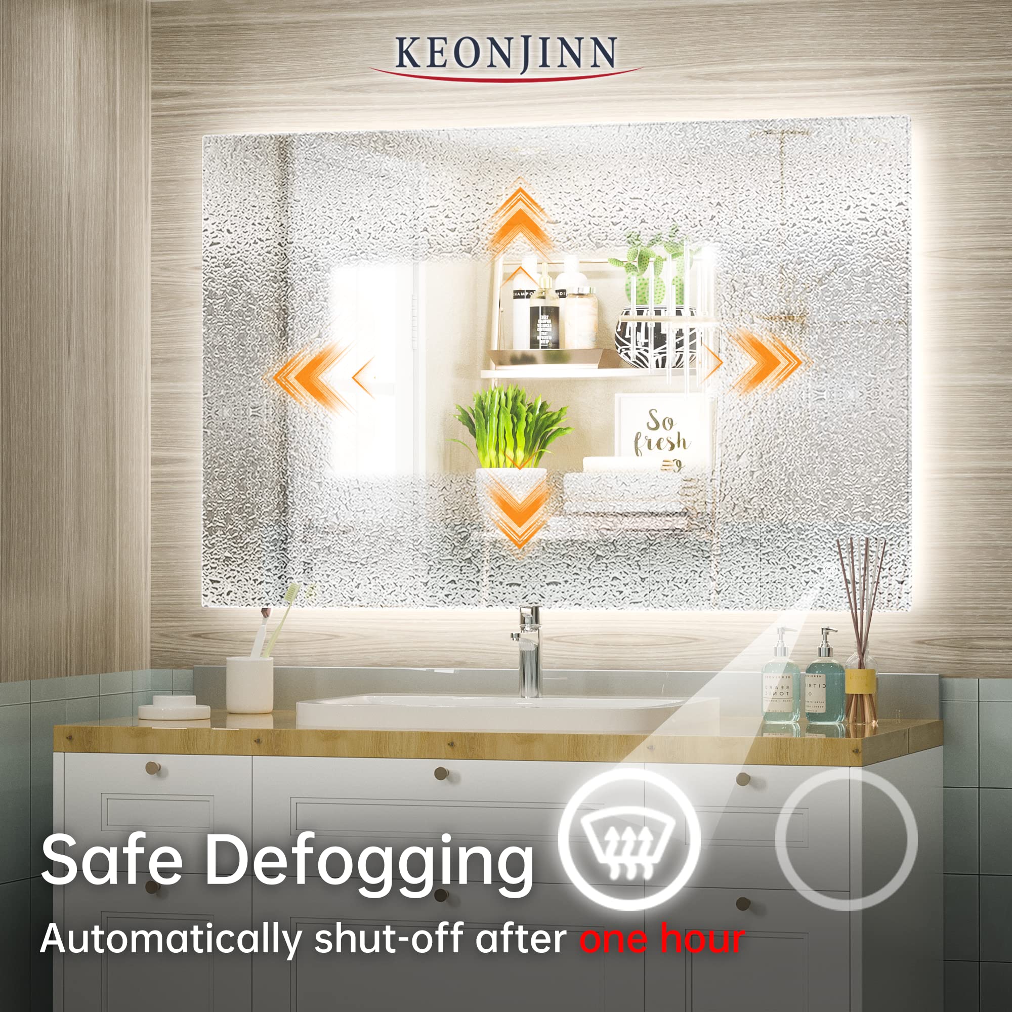 Keonjinn 40 X 28 Inch Led Bathroom Mirror With Lights Backlit Vanity Mirror Dimmable Lighted Bathroom Mirror Large Anti-Fog Wall