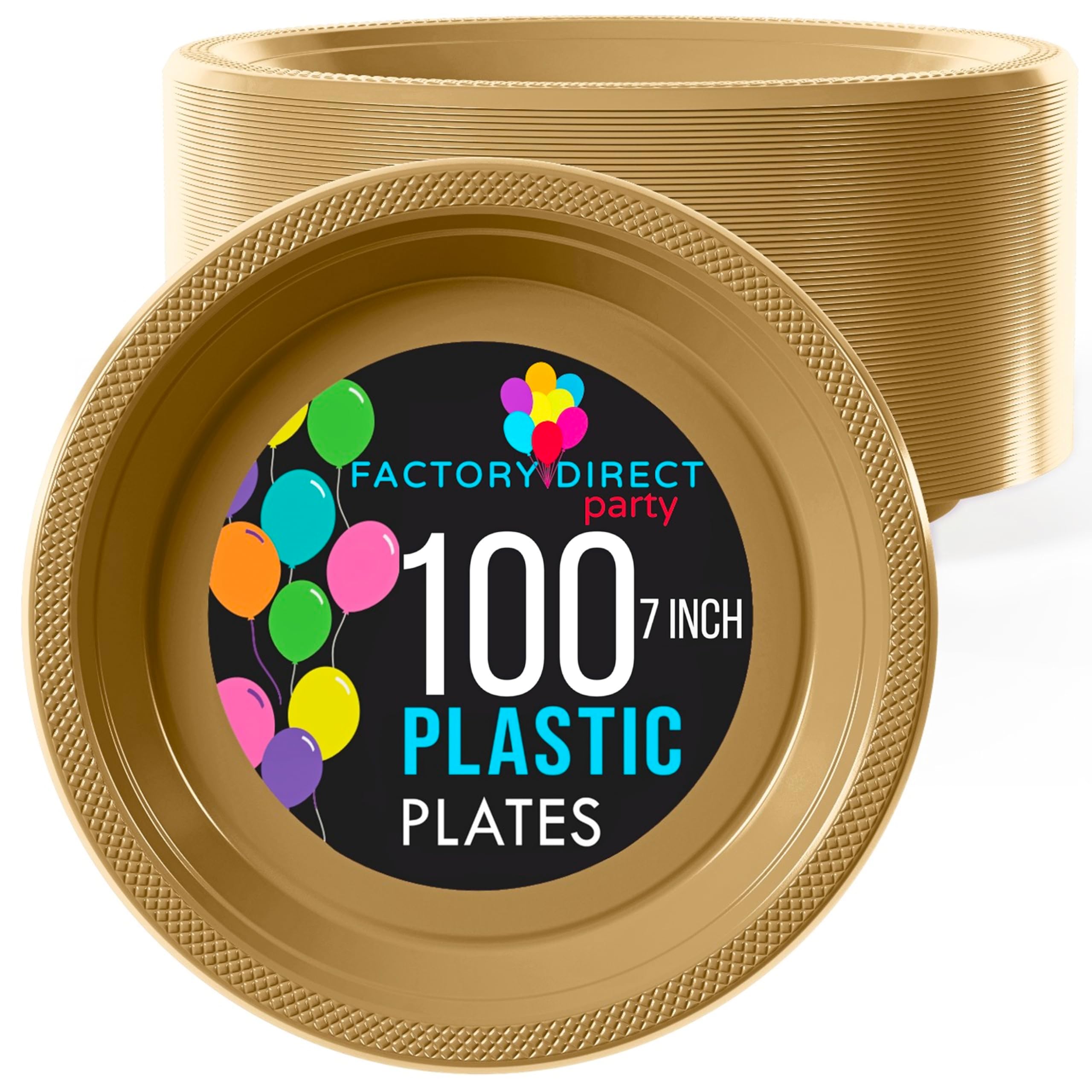 Exquisite 7 Inch. Gold Plastic Dessert/Salad Plates - Solid Color Disposable Plates - 100 Count