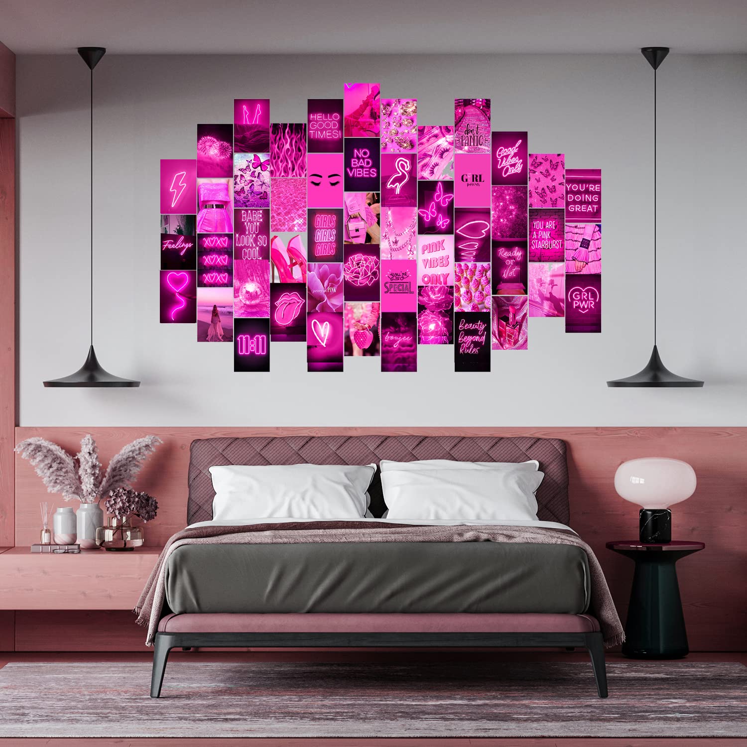 Woonkit Pink Wall Collage Kit, Pink Neon, Hot Pink Room Decor, Bedroom Decor For Teen Girls, Pink Room Decor Aesthetic, Pink Pos