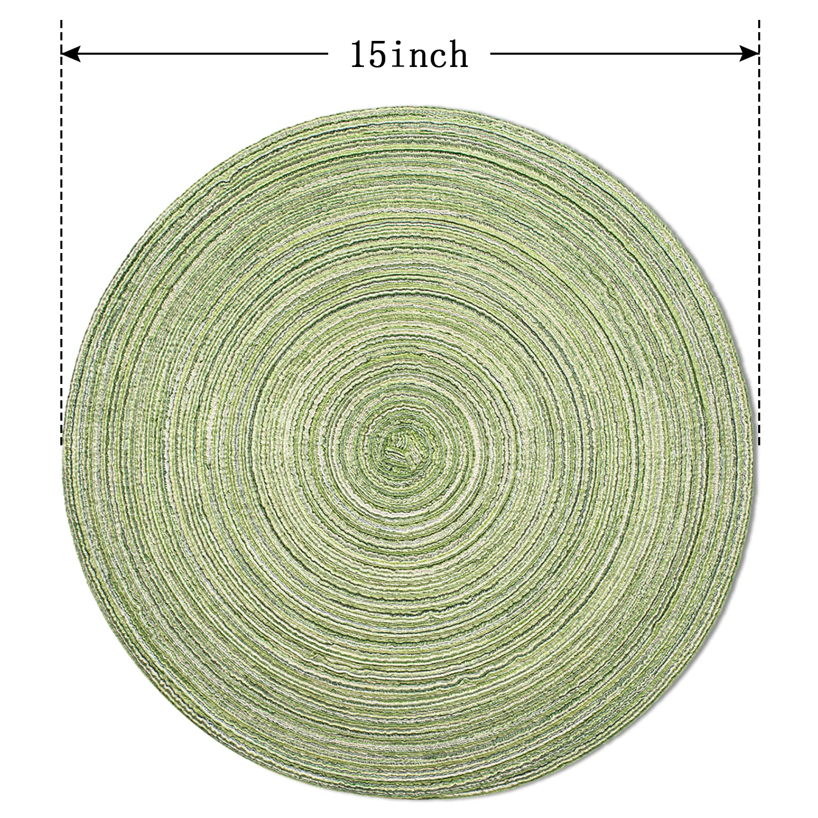 Funwheat Round Braided Placemats Set Of 6 Place Mats For Dining Tables Woven Heat Resistant Table Mats 15 Inch (Light Green)
