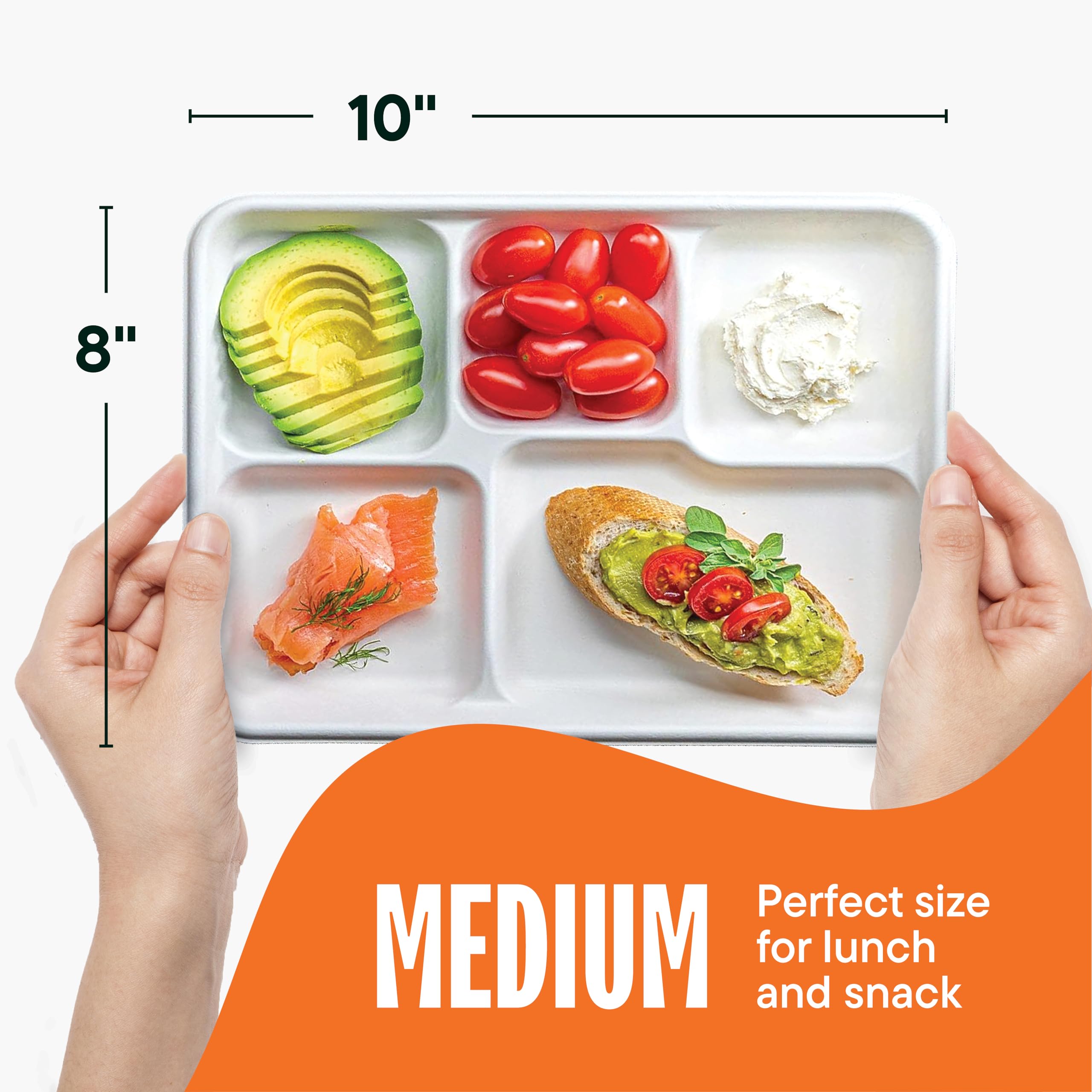 100% Compostable, 5 Compartment, Disposable Paper Plates [125-Pack] - {Pfas Free} - {Bpa Certified} - [10 Inch] Heavy Duty Biode