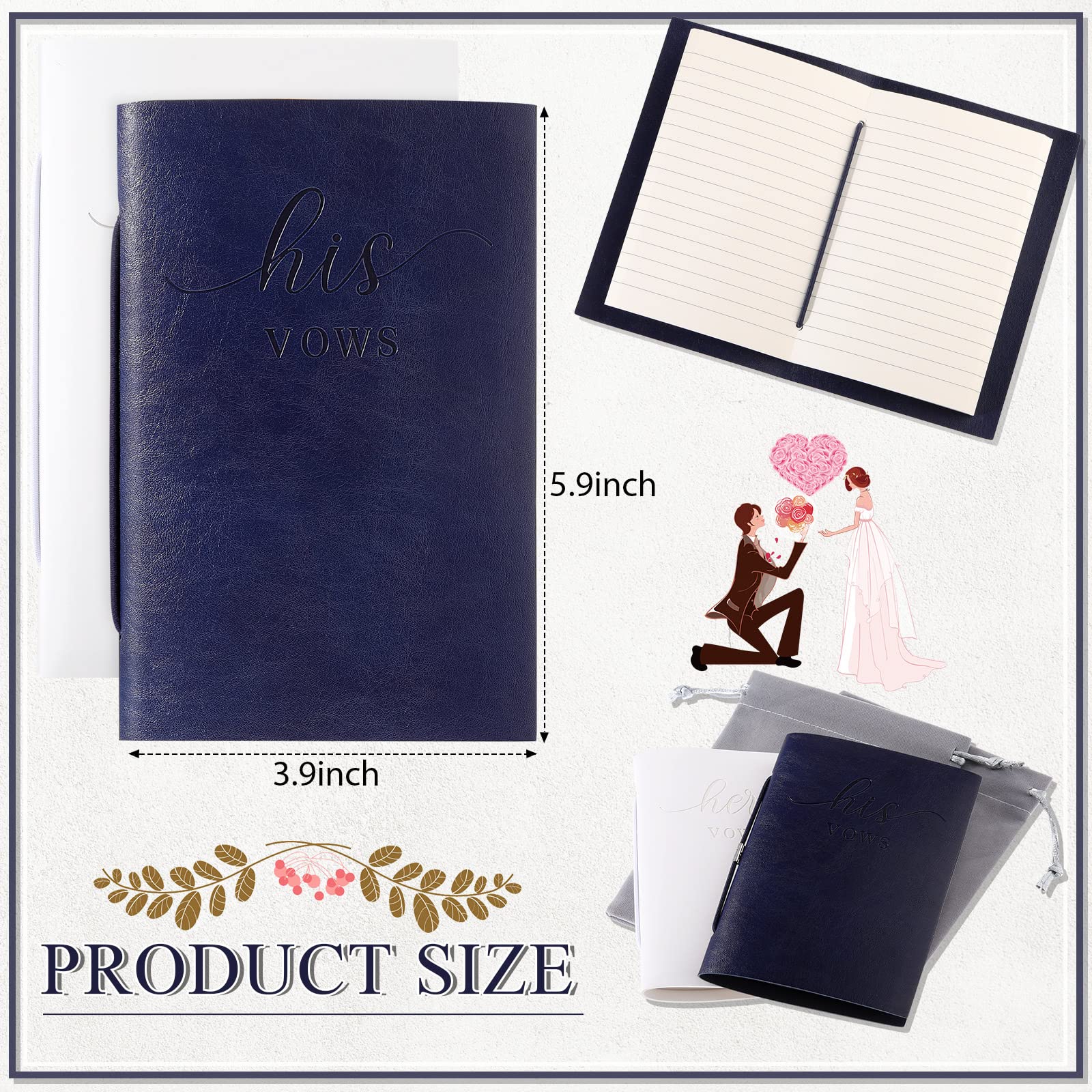 2 Pcs Wedding Vow Books His And Hers Vow Books Vow Notebook For Wedding Vows Journal Wedding Day Officiant Book 5.9 X 3.9 Inch,