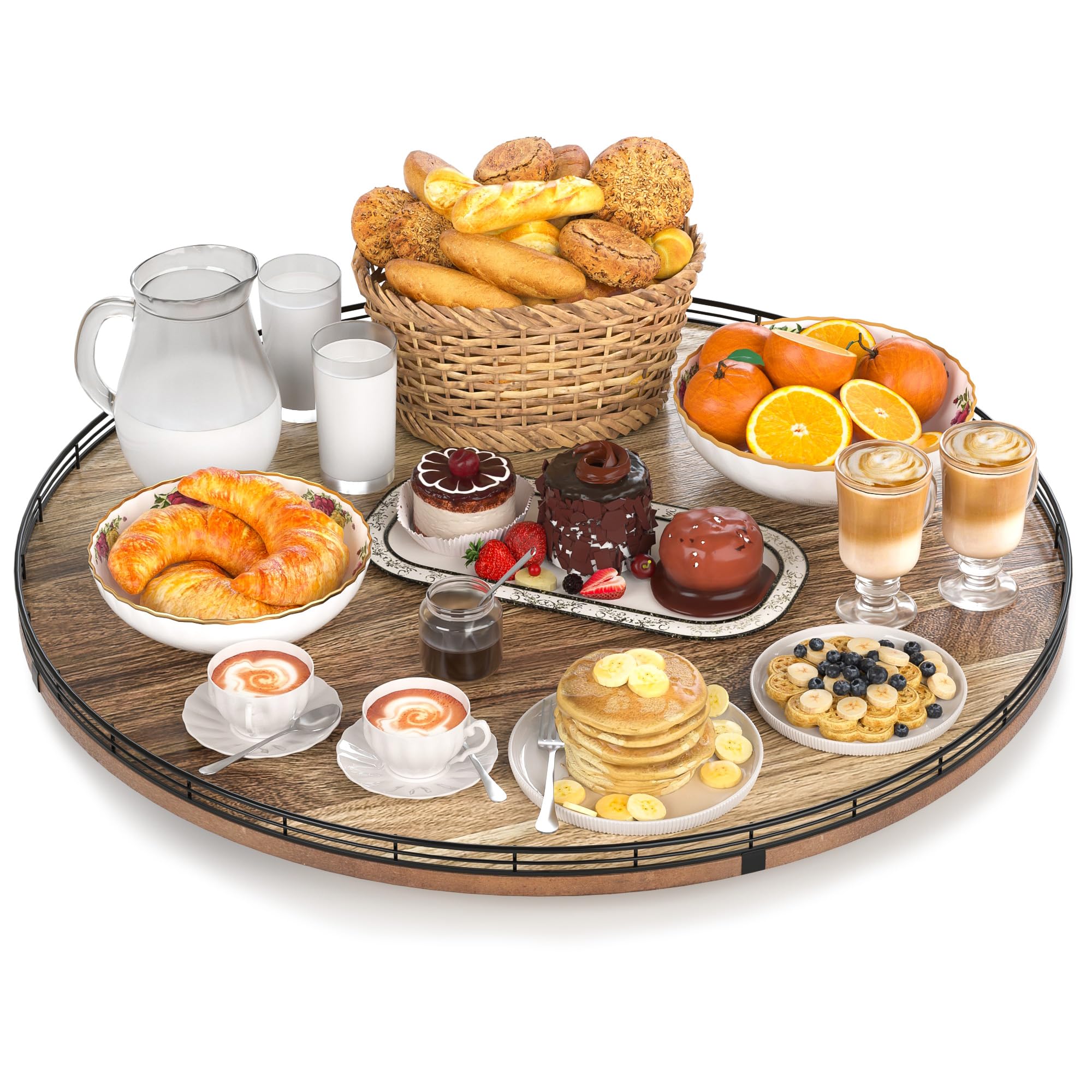Acacia Wood 24 Lazy Susan Turntable Organizer for Table Top, Farmhouse Extra Large Round Lazy Susan for Serving Kitchen Countert