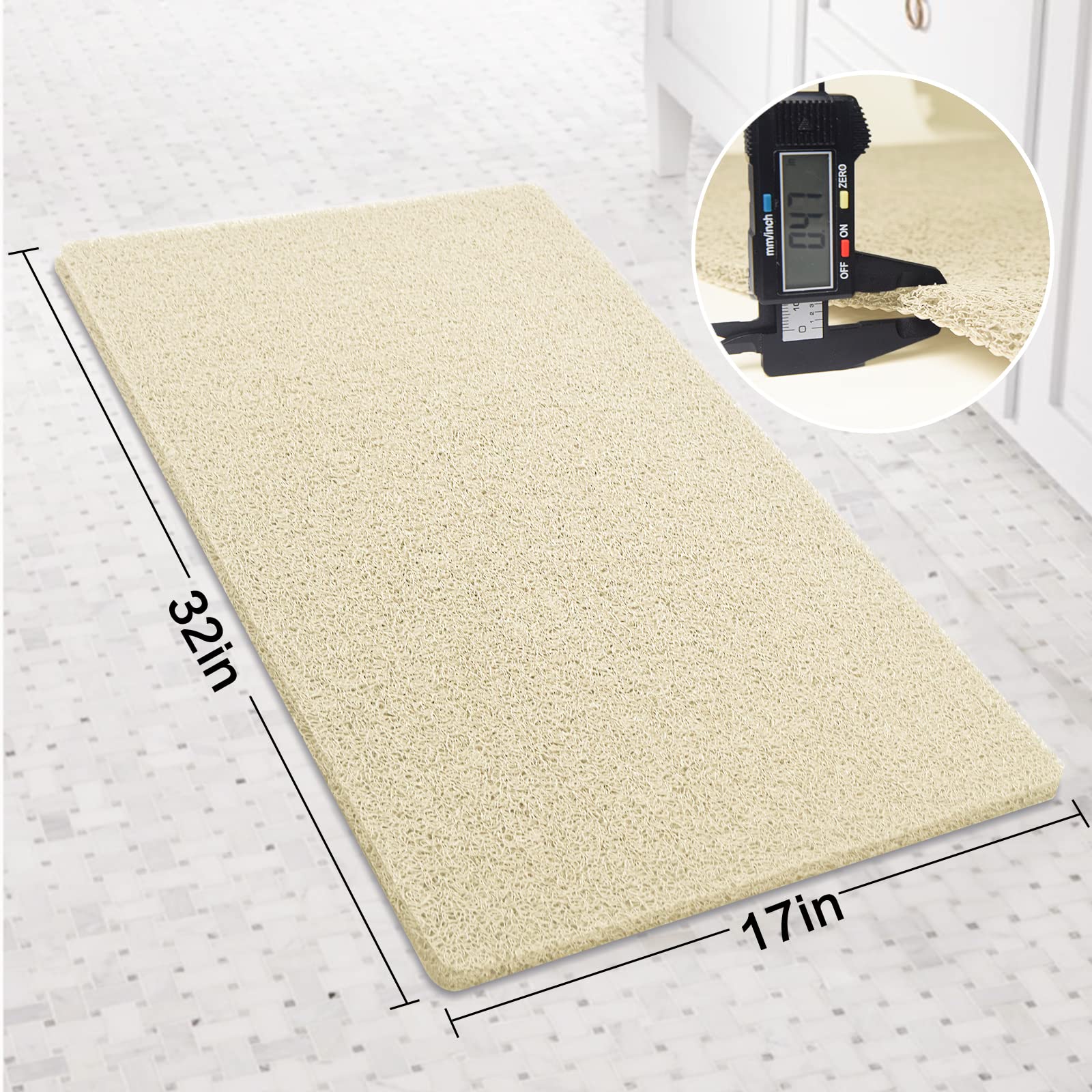 Songziming Shower Mat Non Slip Without Suction Cup, 32X17 Inch Pvc Loofah Shower, Bath, Tub Mat With Drain For Textured Surface,