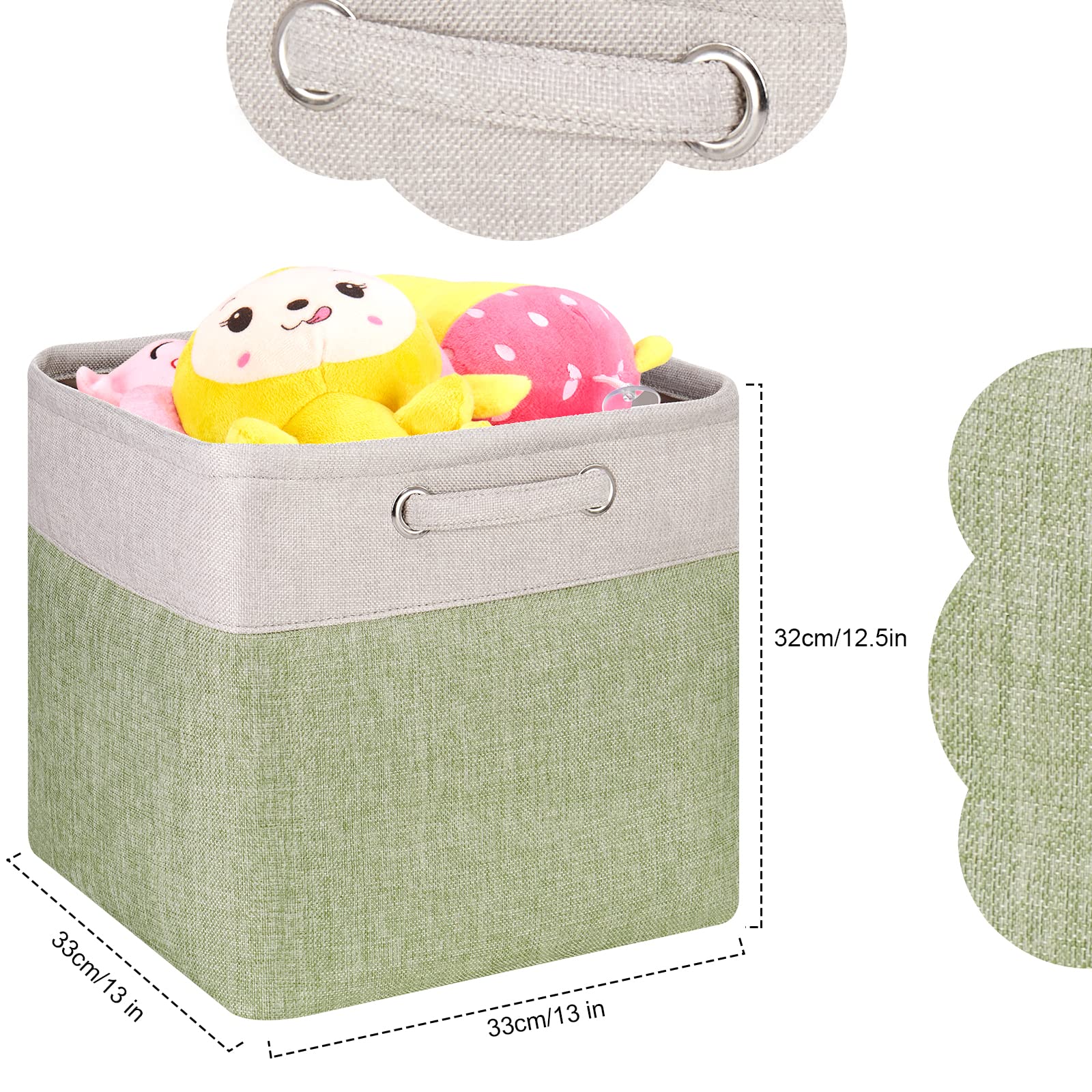 Fabric Cube Storage Boxes Foldable Storage Bins Light Green And Silver Khaki Patchwork Storage Baskets Cube Storage Bins With Ha