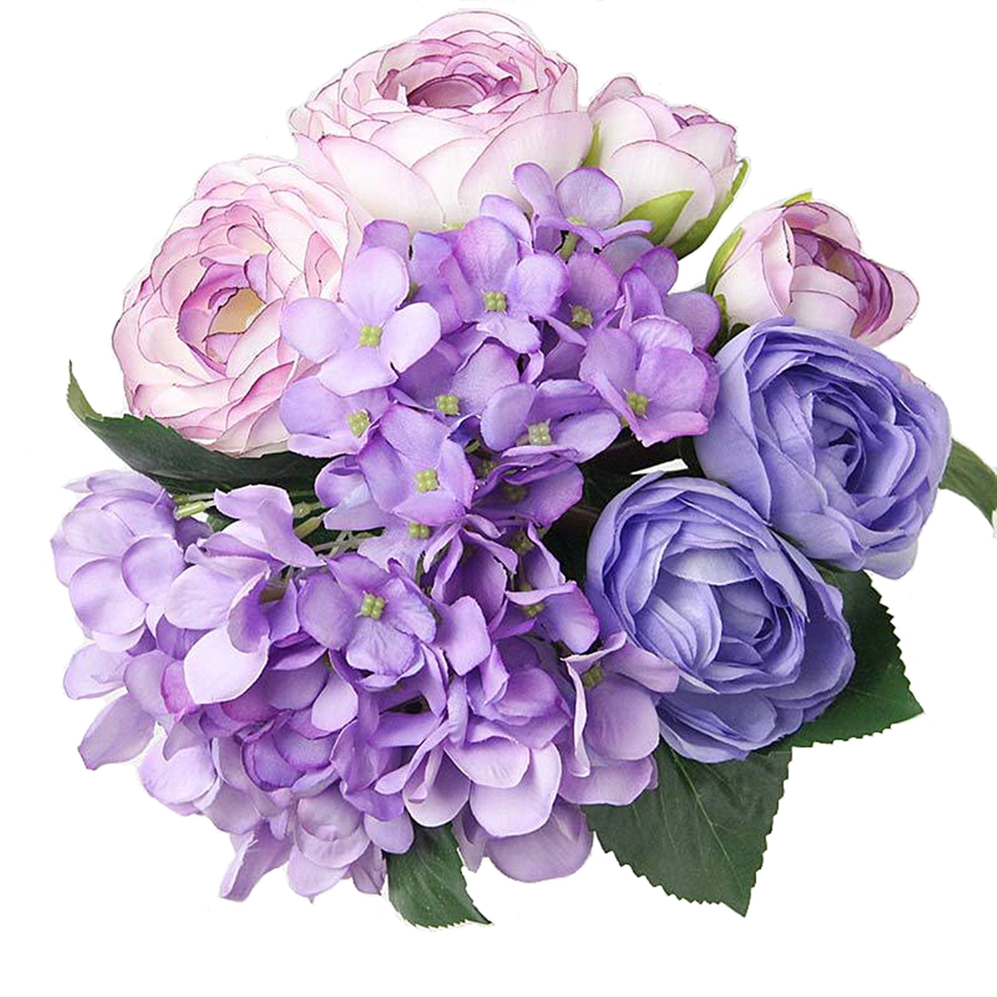 Felice Arts 12 Artificial Flowers Purple Bouquet with 7 Head Silk Tea Rose & Hydrangea Bouquet for Home Vase Wedding Bridal Bouq